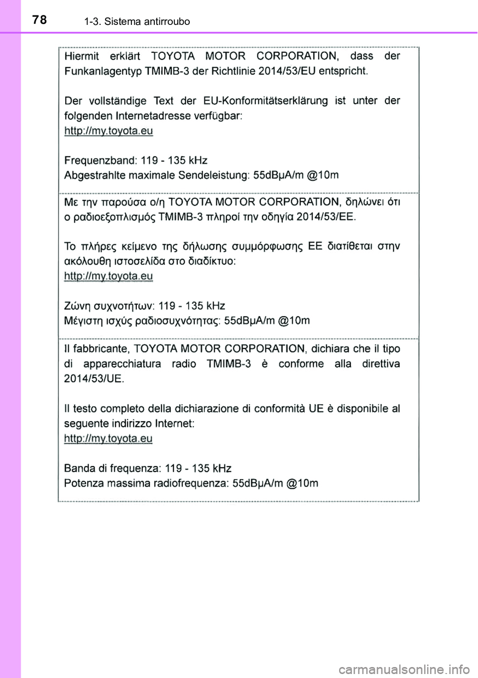 TOYOTA PRIUS PLUG-IN HYBRID 2018  Manual de utilização (in Portuguese) 781-3. Sistema antirroubo 