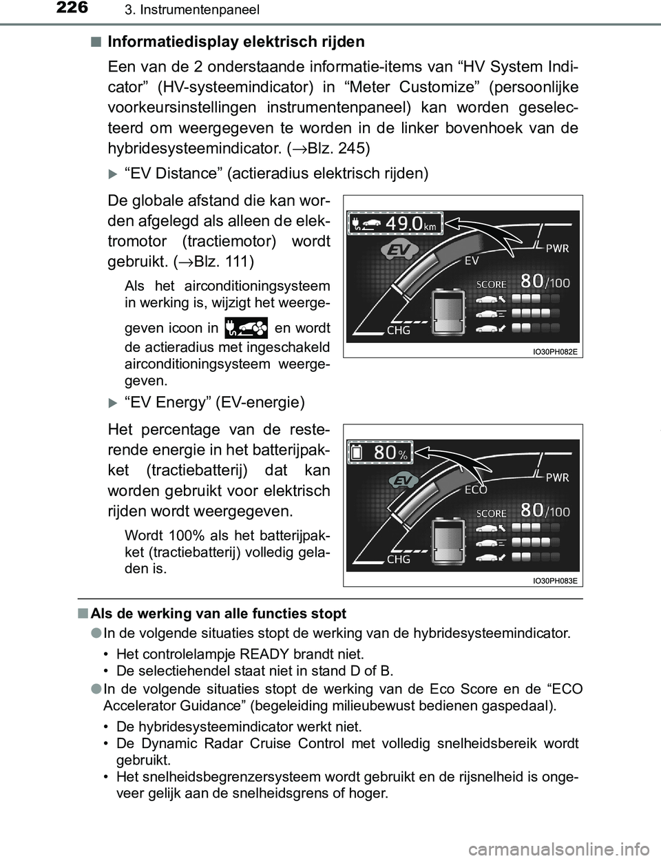 TOYOTA PRIUS PLUG-IN HYBRID 2017 Instructieboekje (in Dutch) 2263. Instrumentenpaneel
PRIUS PHV_OM_OM47A89E_(EE)■
Informatiedisplay elektrisch rijden
Een van de 2 onderstaande informatie-items van “HV System Indi-
cator” (HV-systeemindicator) in “Met TOYOTA PRIUS PLUG-IN HYBRID 2017 Instructieboekje (in Dutch) 2263. Instrumentenpaneel
PRIUS PHV_OM_OM47A89E_(EE)■
Informatiedisplay elektrisch rijden
Een van de 2 onderstaande informatie-items van “HV System Indi-
cator” (HV-systeemindicator) in “Met