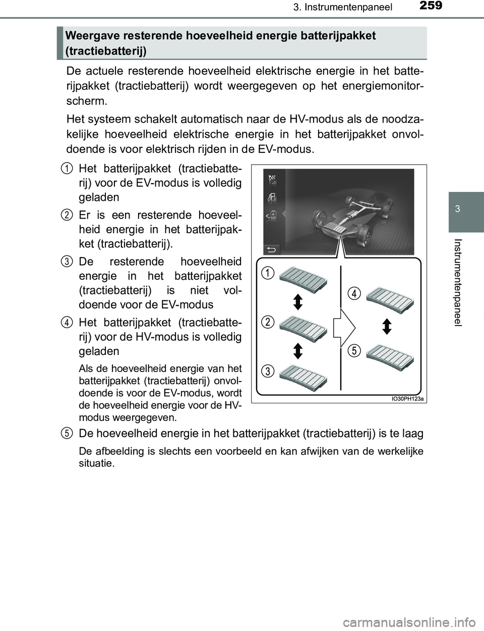 TOYOTA PRIUS PLUG-IN HYBRID 2017  Instructieboekje (in Dutch) 2593. Instrumentenpaneel
3
Instrumentenpaneel
PRIUS PHV_OM_OM47A89E_(EE)
De  actuele  resterende  hoeveelheid elektrische  energie  in  het  batte-
rijpakket  (tractiebatterij)  wordt  weergegeven  op