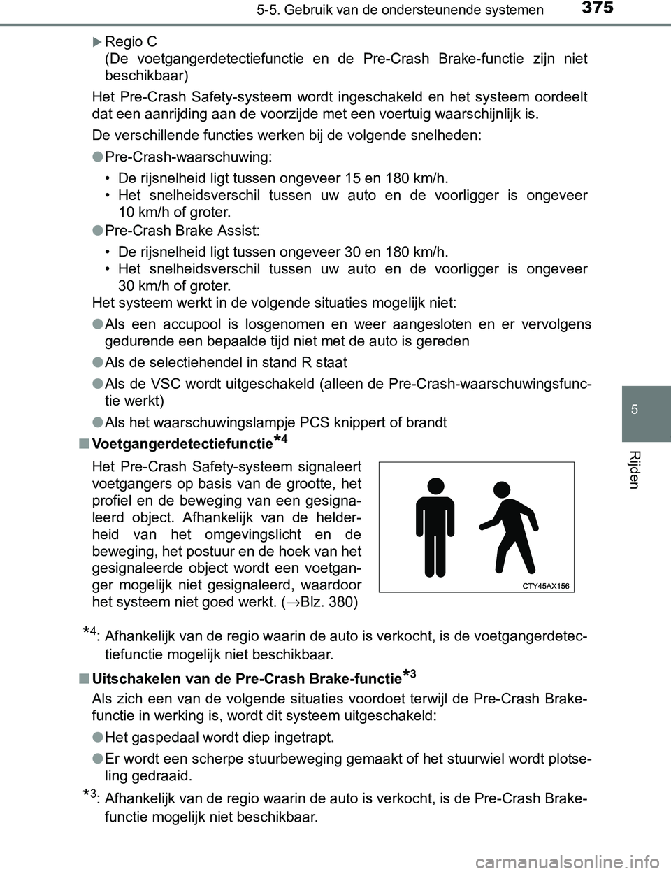 TOYOTA PRIUS PLUG-IN HYBRID 2017 Instructieboekje (in Dutch) 3755-5. Gebruik van de ondersteunende systemen
PRIUS PHV_OM_OM47A89E_(EE)
5
Rijden
Regio C
(De voetgangerdetectiefunctie en de Pre-Crash Brake-functie zijn niet
beschikbaar)
Het Pre-Crash TOYOTA PRIUS PLUG-IN HYBRID 2017 Instructieboekje (in Dutch) 3755-5. Gebruik van de ondersteunende systemen
PRIUS PHV_OM_OM47A89E_(EE)
5
Rijden
Regio C
(De voetgangerdetectiefunctie en de Pre-Crash Brake-functie zijn niet
beschikbaar)
Het Pre-Crash