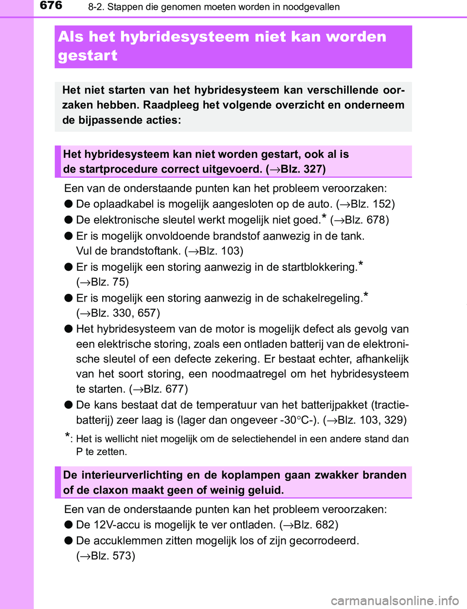 TOYOTA PRIUS PLUG-IN HYBRID 2017 Instructieboekje (in Dutch) 6768-2. Stappen die genomen moeten worden in noodgevallen
PRIUS PHV_OM_OM47A89E_(EE)
Als het hybridesysteem niet kan worden
gestar t
Een van de onderstaande punten kan het probleem veroorzaken:
●De TOYOTA PRIUS PLUG-IN HYBRID 2017 Instructieboekje (in Dutch) 6768-2. Stappen die genomen moeten worden in noodgevallen
PRIUS PHV_OM_OM47A89E_(EE)
Als het hybridesysteem niet kan worden
gestar t
Een van de onderstaande punten kan het probleem veroorzaken:
●De