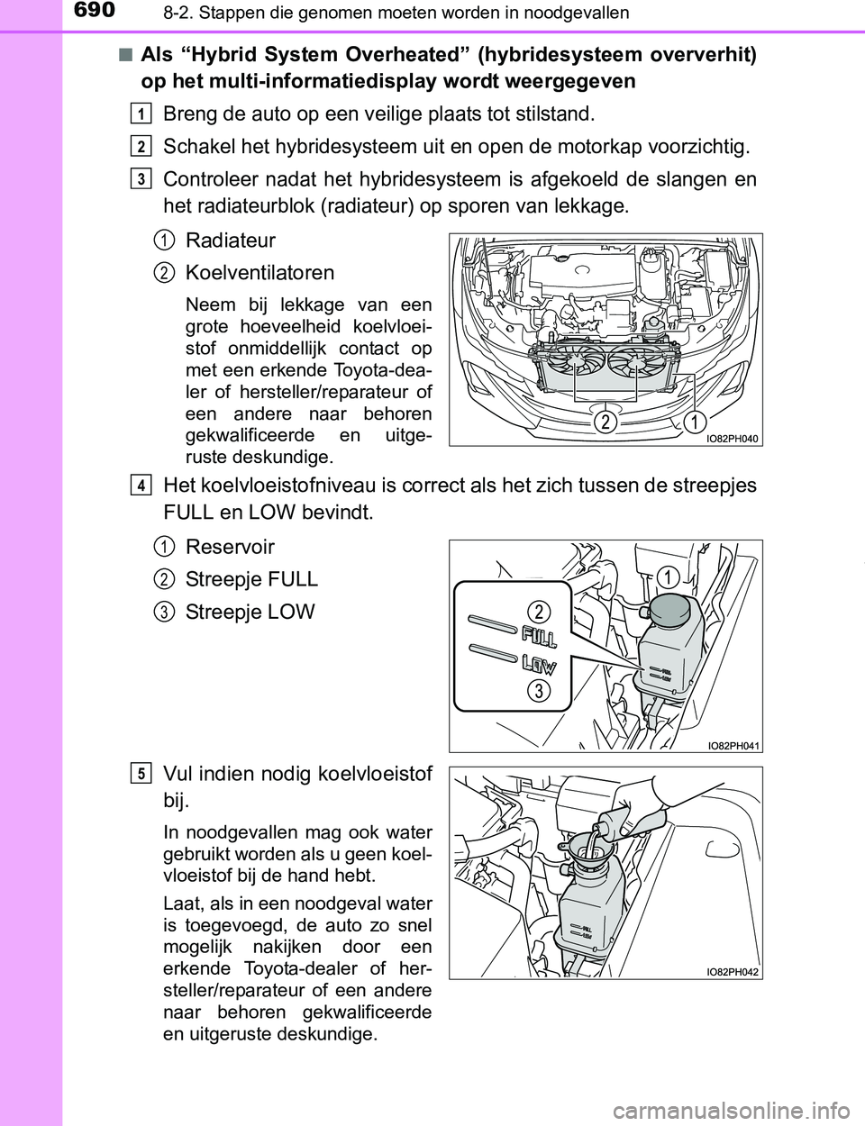 TOYOTA PRIUS PLUG-IN HYBRID 2017 Instructieboekje (in Dutch) 6908-2. Stappen die genomen moeten worden in noodgevallen
PRIUS PHV_OM_OM47A89E_(EE)■
Als “Hybrid System Overheated” (hybridesysteem oververhit)
op het multi-informatiedisplay wordt weergeg TOYOTA PRIUS PLUG-IN HYBRID 2017 Instructieboekje (in Dutch) 6908-2. Stappen die genomen moeten worden in noodgevallen
PRIUS PHV_OM_OM47A89E_(EE)■
Als “Hybrid System Overheated” (hybridesysteem oververhit)
op het multi-informatiedisplay wordt weergeg