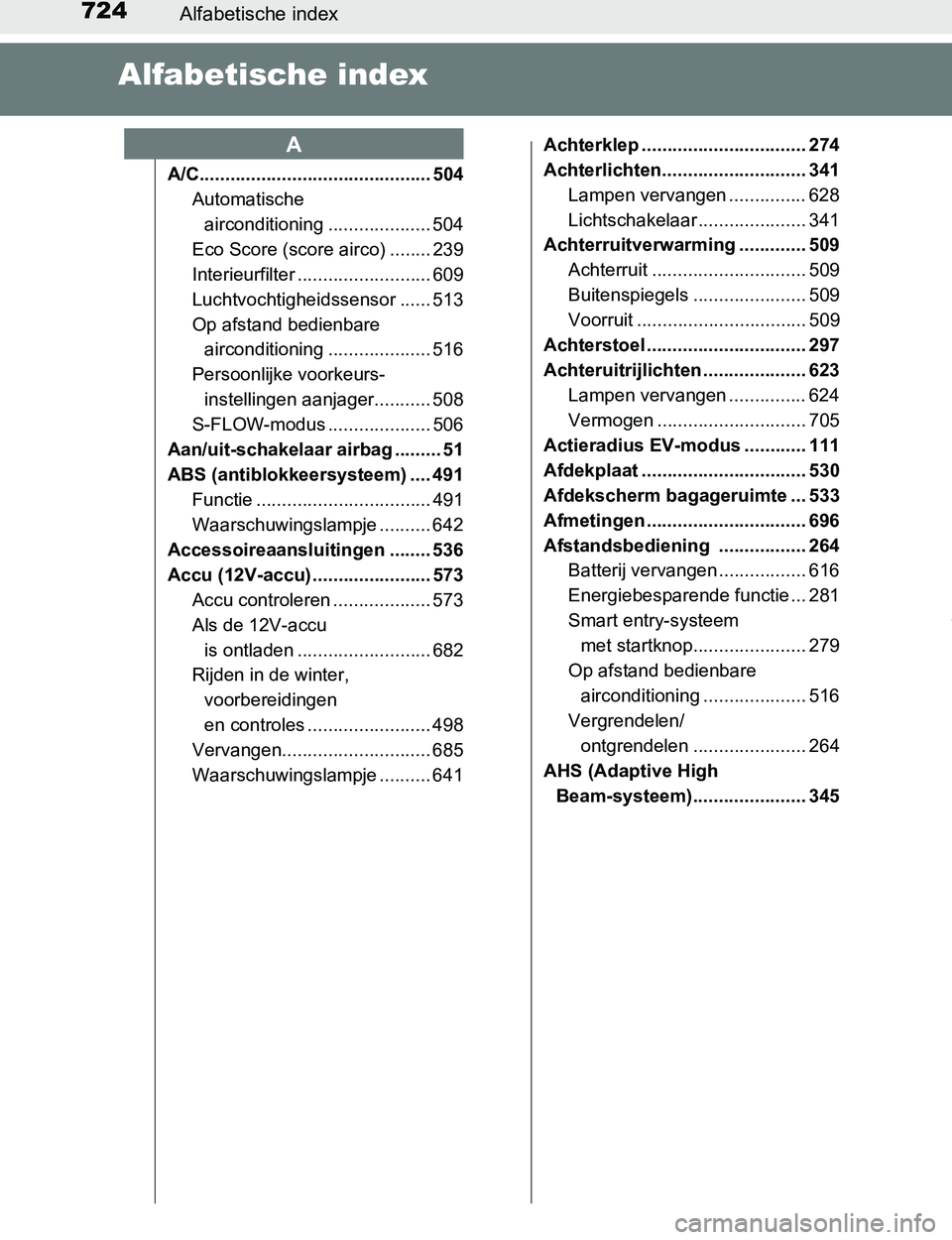 TOYOTA PRIUS PLUG-IN HYBRID 2017  Instructieboekje (in Dutch) 724Alfabetische index
PRIUS PHV_OM_OM47A89E_(EE)
Alfabetische index
A/C............................................. 504
Automatische 
airconditioning .................... 504
Eco Score (score airco) 