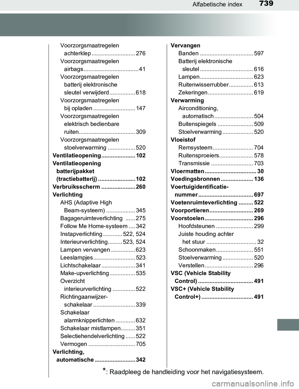 TOYOTA PRIUS PLUG-IN HYBRID 2017 Instructieboekje (in Dutch) 739Alfabetische index
PRIUS PHV_OM_OM47A89E_(EE)
Voorzorgsmaatregelen
achterklep ........................... 276
Voorzorgsmaatregelen
airbags .................................. 41
Voorzorgsmaatregel TOYOTA PRIUS PLUG-IN HYBRID 2017 Instructieboekje (in Dutch) 739Alfabetische index
PRIUS PHV_OM_OM47A89E_(EE)
Voorzorgsmaatregelen
achterklep ........................... 276
Voorzorgsmaatregelen
airbags .................................. 41
Voorzorgsmaatregel