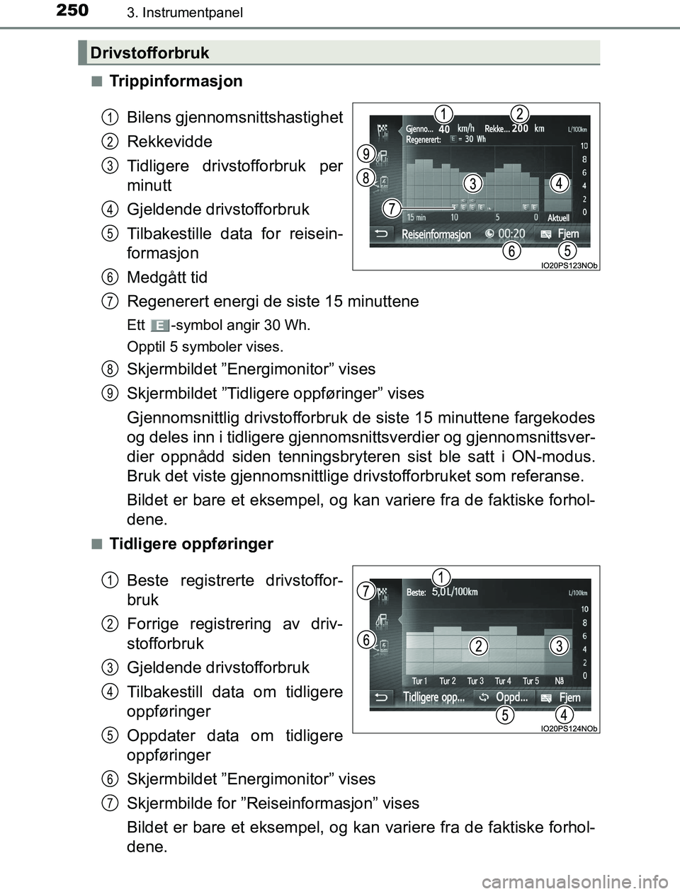 TOYOTA PRIUS PLUG-IN HYBRID 2016 Instruksjoner for bruk (in Norwegian) 2503. Instrumentpanel
OM47A89NOn
Trippinformasjon
Bilens gjennomsnittshastighet
Rekkevidde
Tidligere drivstofforbruk per
minutt
Gjeldende drivstofforbruk
Tilbakestille data for reisein-
formasjon
Medg TOYOTA PRIUS PLUG-IN HYBRID 2016 Instruksjoner for bruk (in Norwegian) 2503. Instrumentpanel
OM47A89NOn
Trippinformasjon
Bilens gjennomsnittshastighet
Rekkevidde
Tidligere drivstofforbruk per
minutt
Gjeldende drivstofforbruk
Tilbakestille data for reisein-
formasjon
Medg