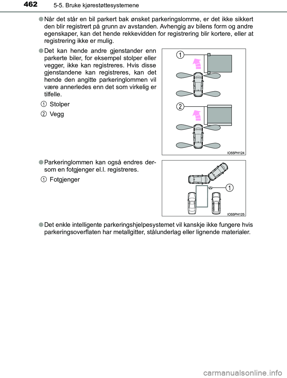 TOYOTA PRIUS PLUG-IN HYBRID 2016 Instruksjoner for bruk (in Norwegian) 4625-5. Bruke kjørestøttesystemene
OM47A89NOl
Når det står en bil parkert bak ønsket parkeringslomme, er det ikke sikkert
den blir registrert på grunn av avstanden. Avhengig av bilens form og an TOYOTA PRIUS PLUG-IN HYBRID 2016 Instruksjoner for bruk (in Norwegian) 4625-5. Bruke kjørestøttesystemene
OM47A89NOl
Når det står en bil parkert bak ønsket parkeringslomme, er det ikke sikkert
den blir registrert på grunn av avstanden. Avhengig av bilens form og an