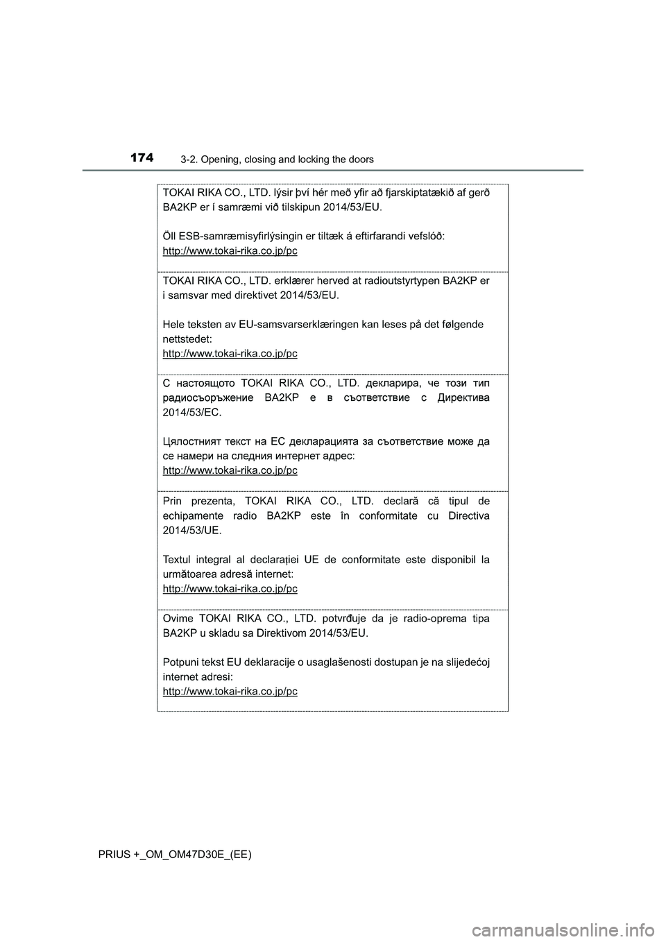 TOYOTA PRIUS PLUS 2019 Owners Manual 1743-2. Opening, closing and locking the doors
PRIUS +_OM_OM47D30E_(EE) TOYOTA PRIUS PLUS 2019 Owners Manual 1743-2. Opening, closing and locking the doors
PRIUS +_OM_OM47D30E_(EE)
