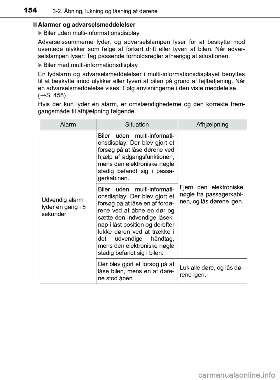 TOYOTA PRIUS PLUS 2019 Brugsanvisning (in Danish) 1543-2. Åbning, lukning og låsning af dørene
PRIUS +_OM_OM47D30DK_(EE)n
Alarmer og advarselsmeddelelser
Biler uden multi-informationsdisplay
Advarselssummerne lyder, og advarselslampen lyser for TOYOTA PRIUS PLUS 2019 Brugsanvisning (in Danish) 1543-2. Åbning, lukning og låsning af dørene
PRIUS +_OM_OM47D30DK_(EE)n
Alarmer og advarselsmeddelelser
Biler uden multi-informationsdisplay
Advarselssummerne lyder, og advarselslampen lyser for