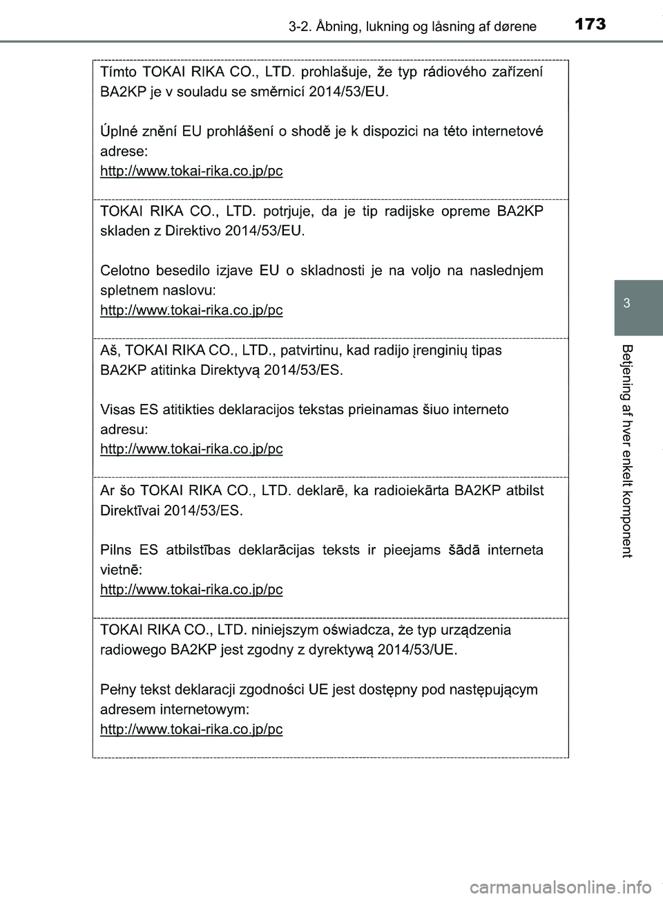 TOYOTA PRIUS PLUS 2019  Brugsanvisning (in Danish) 1733-2. Åbning, lukning og låsning af dørene
3
Betjening af hver enkelt komponent
PRIUS +_OM_OM47D30DK_(EE)
OM47D30DK.book  Page 173  Wednesday, June 12, 2019  2:19 PM 