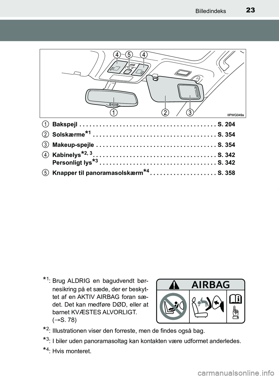 TOYOTA PRIUS PLUS 2019 Brugsanvisning (in Danish) 23Billedindeks
PRIUS +_OM_OM47D30DK_(EE)Bakspejl . . . . . . . . . . . . . . . . . . . . . . . . . . . . . . . . . . . . . . . . . S. 204
Solskærme
*1 . . . . . . . . . . . . . . . . . . . . . . . . TOYOTA PRIUS PLUS 2019 Brugsanvisning (in Danish) 23Billedindeks
PRIUS +_OM_OM47D30DK_(EE)Bakspejl . . . . . . . . . . . . . . . . . . . . . . . . . . . . . . . . . . . . . . . . . S. 204
Solskærme
*1 . . . . . . . . . . . . . . . . . . . . . . . .