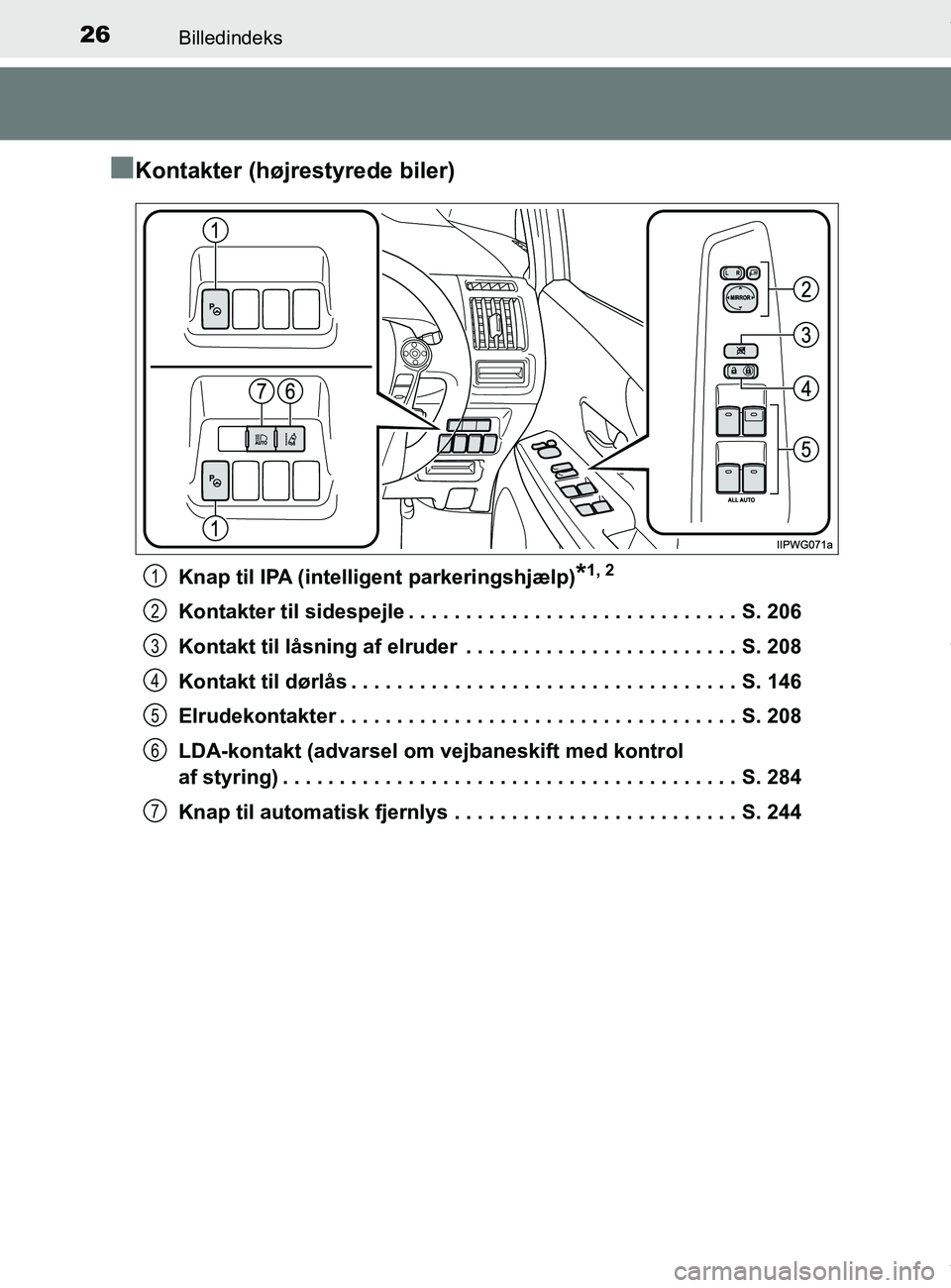TOYOTA PRIUS PLUS 2019 Brugsanvisning (in Danish) 26Billedindeks
PRIUS +_OM_OM47D30DK_(EE)
nKontakter (højrestyrede biler)
Knap til IPA (intelligent parkeringshjælp)*1, 2
Kontakter til sidespejle . . . . . . . . . . . . . . . . . . . . . . . . . . TOYOTA PRIUS PLUS 2019 Brugsanvisning (in Danish) 26Billedindeks
PRIUS +_OM_OM47D30DK_(EE)
nKontakter (højrestyrede biler)
Knap til IPA (intelligent parkeringshjælp)*1, 2
Kontakter til sidespejle . . . . . . . . . . . . . . . . . . . . . . . . . .