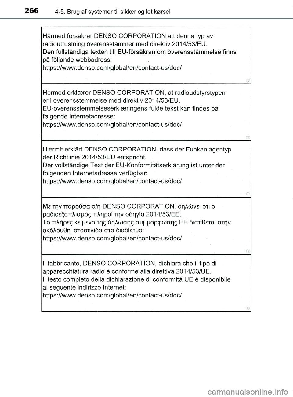 TOYOTA PRIUS PLUS 2019  Brugsanvisning (in Danish) 2664-5. Brug af systemer til sikker og let kørsel
PRIUS +_OM_OM47D30DK_(EE)
OM47D30DK.book  Page 266  Wednesday, June 12, 2019  2:19 PM 