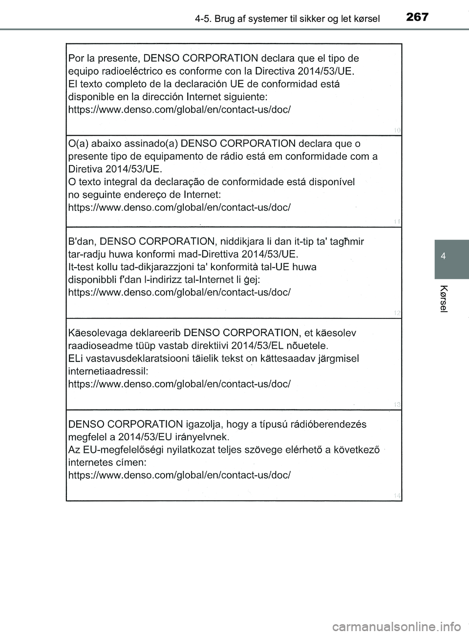 TOYOTA PRIUS PLUS 2019  Brugsanvisning (in Danish) 2674-5. Brug af systemer til sikker og let kørsel
4
Kørsel
PRIUS +_OM_OM47D30DK_(EE)
OM47D30DK.book  Page 267  Wednesday, June 12, 2019  2:19 PM 