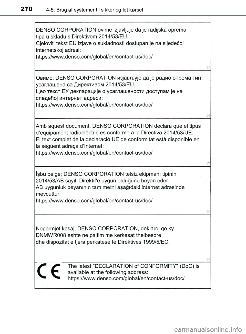 TOYOTA PRIUS PLUS 2019  Brugsanvisning (in Danish) 2704-5. Brug af systemer til sikker og let kørsel
PRIUS +_OM_OM47D30DK_(EE)
OM47D30DK.book  Page 270  Wednesday, June 12, 2019  2:19 PM 
