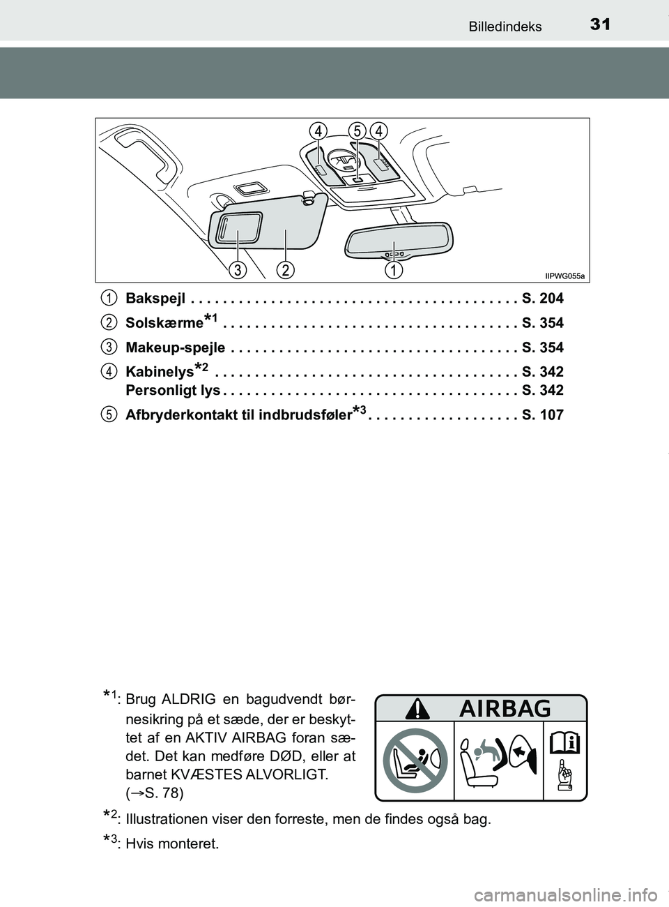 TOYOTA PRIUS PLUS 2019 Brugsanvisning (in Danish) 31Billedindeks
PRIUS +_OM_OM47D30DK_(EE)Bakspejl . . . . . . . . . . . . . . . . . . . . . . . . . . . . . . . . . . . . . . . . . S. 204
Solskærme
*1 . . . . . . . . . . . . . . . . . . . . . . . . TOYOTA PRIUS PLUS 2019 Brugsanvisning (in Danish) 31Billedindeks
PRIUS +_OM_OM47D30DK_(EE)Bakspejl . . . . . . . . . . . . . . . . . . . . . . . . . . . . . . . . . . . . . . . . . S. 204
Solskærme
*1 . . . . . . . . . . . . . . . . . . . . . . . .