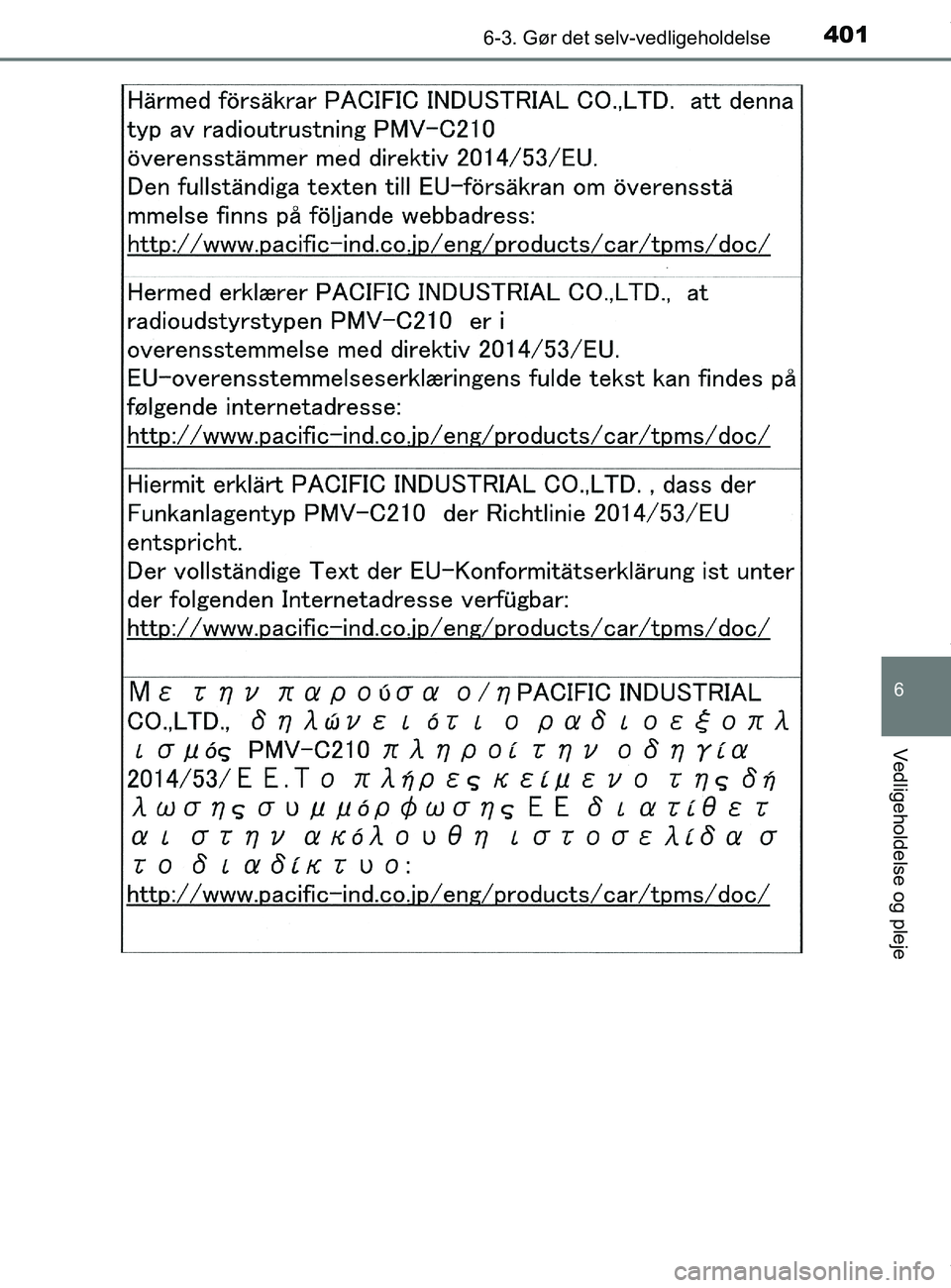 TOYOTA PRIUS PLUS 2019  Brugsanvisning (in Danish) 4016-3. Gør det selv-vedligeholdelse
6
Vedligeholdelse og pleje
PRIUS +_OM_OM47D30DK_(EE)
OM47D30DK.book  Page 401  Wednesday, June 12, 2019  2:19 PM 