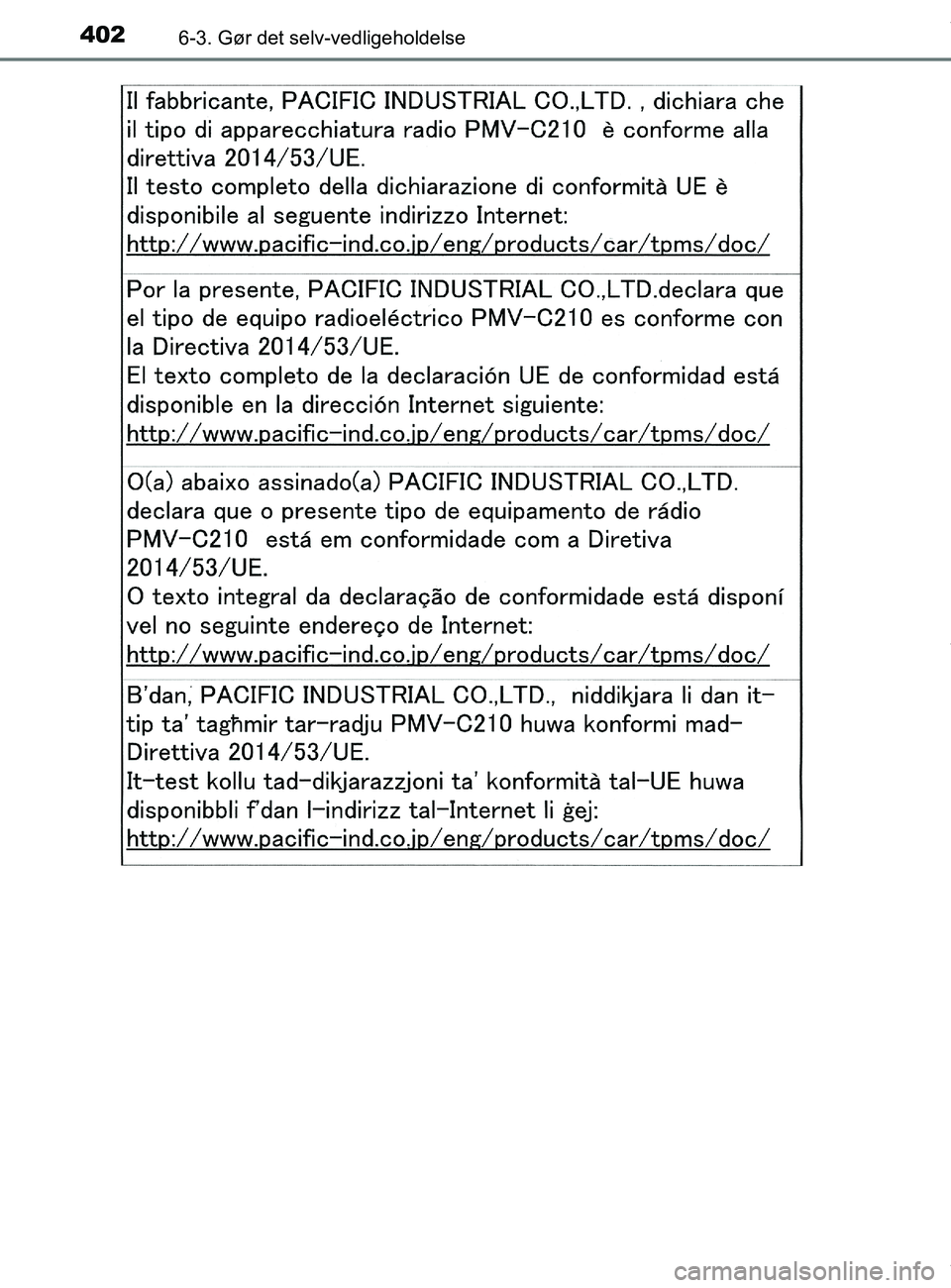TOYOTA PRIUS PLUS 2019  Brugsanvisning (in Danish) 4026-3. Gør det selv-vedligeholdelse
PRIUS +_OM_OM47D30DK_(EE)
OM47D30DK.book  Page 402  Wednesday, June 12, 2019  2:19 PM 
