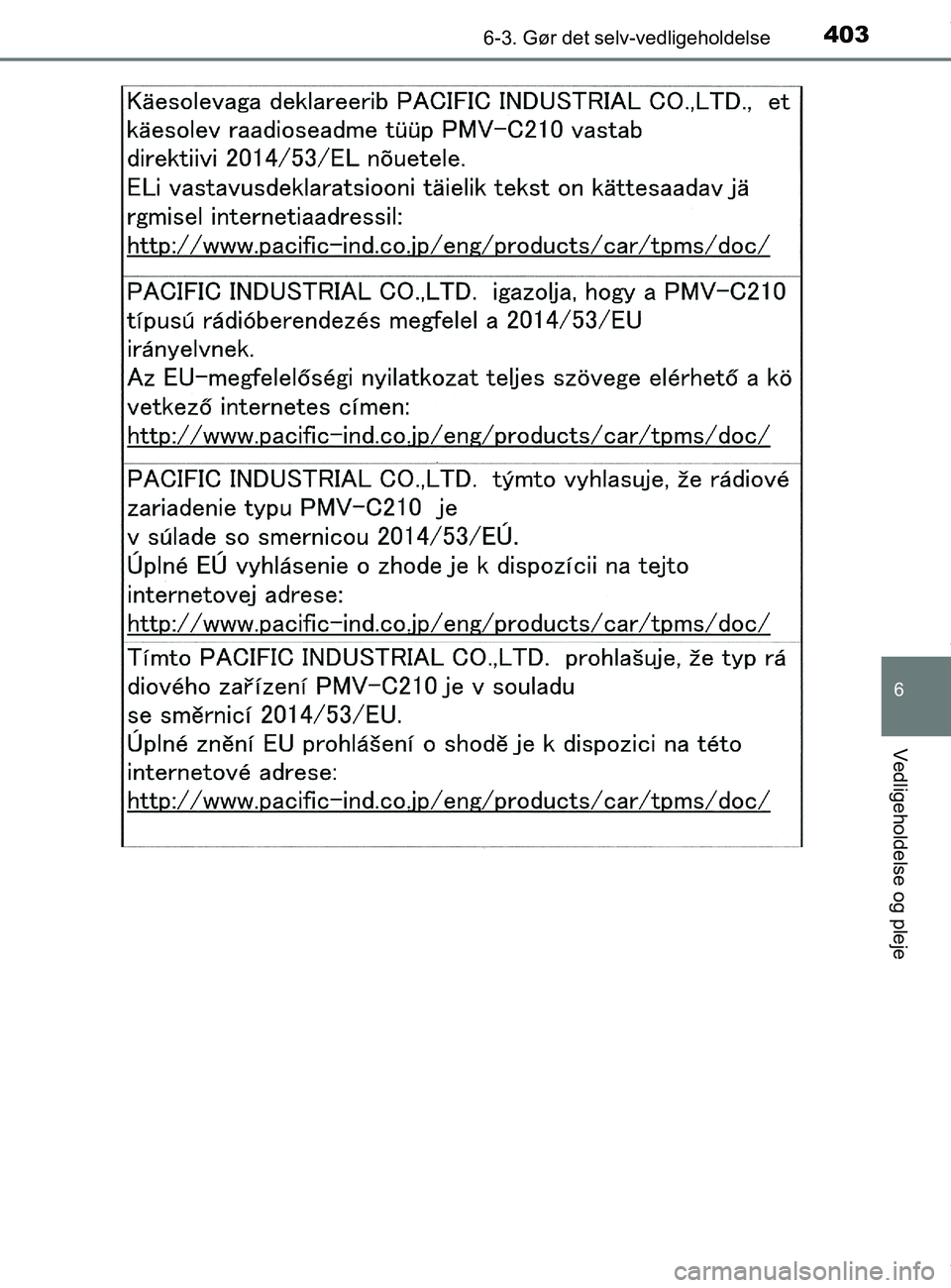 TOYOTA PRIUS PLUS 2019  Brugsanvisning (in Danish) 4036-3. Gør det selv-vedligeholdelse
6
Vedligeholdelse og pleje
PRIUS +_OM_OM47D30DK_(EE)
OM47D30DK.book  Page 403  Wednesday, June 12, 2019  2:19 PM 
