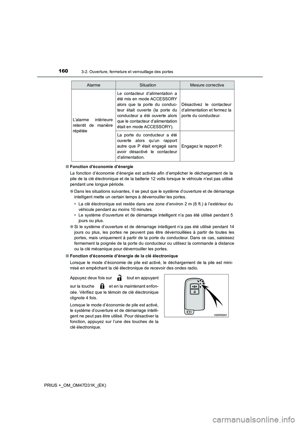 TOYOTA PRIUS PLUS 2019 Manuel du propriétaire (in French) 1603-2. Ouverture, fermeture et verrouillage des portes
PRIUS +_OM_OM47D31K_(EK)■Fonction d’économie d’énergie
La fonction d’économie d’énergie est activée afin d’empêcher le déchar TOYOTA PRIUS PLUS 2019 Manuel du propriétaire (in French) 1603-2. Ouverture, fermeture et verrouillage des portes
PRIUS +_OM_OM47D31K_(EK)■Fonction d’économie d’énergie
La fonction d’économie d’énergie est activée afin d’empêcher le déchar