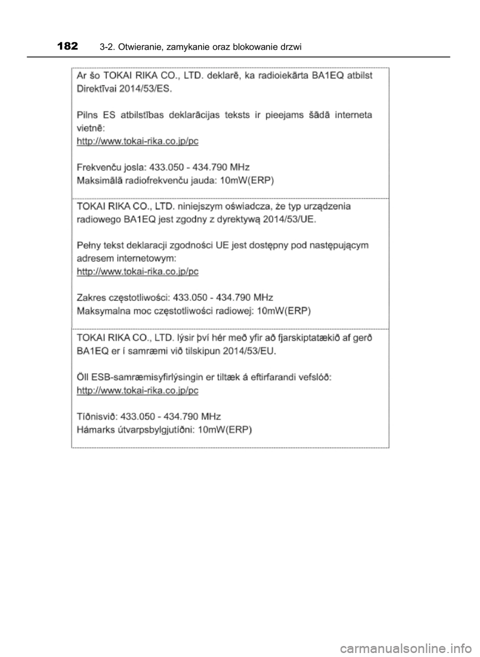 TOYOTA PRIUS PLUS 2019  Instrukcja obsługi (in Polish) 1823-2. Otwieranie, zamykanie oraz blokowanie drzwi
7 PRIUS+ OM47D30E  14/3/19  11:19  Page 182    (Black plate) 