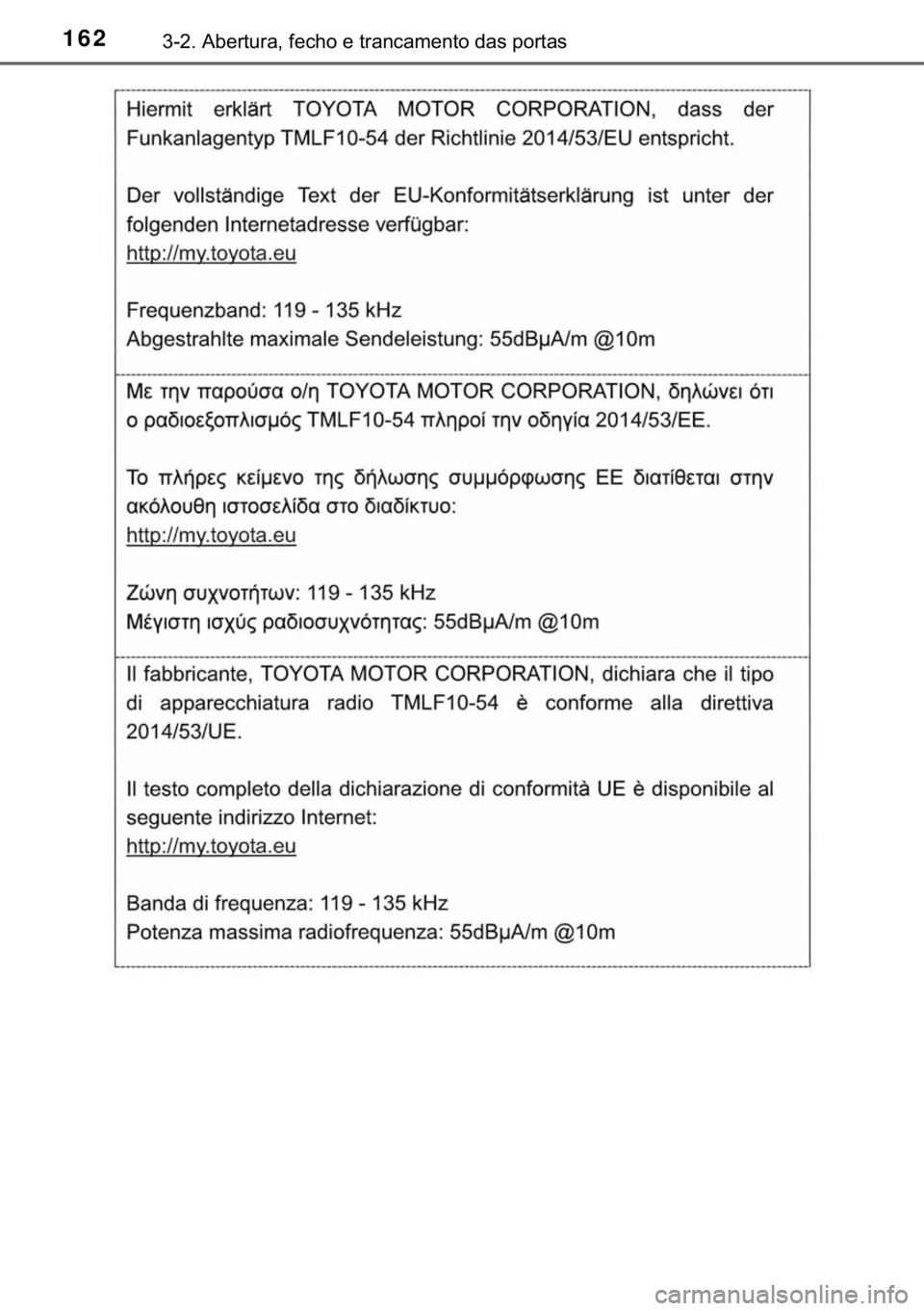 TOYOTA PRIUS PLUS 2019  Manual de utilização (in Portuguese) 162������$�E�H�U�W�X�U�D���I�H�F�K�R��H��W�U�D�Q�F�D�P�H�Q�W�R��G�D�V��S�R�U�W�D�V 