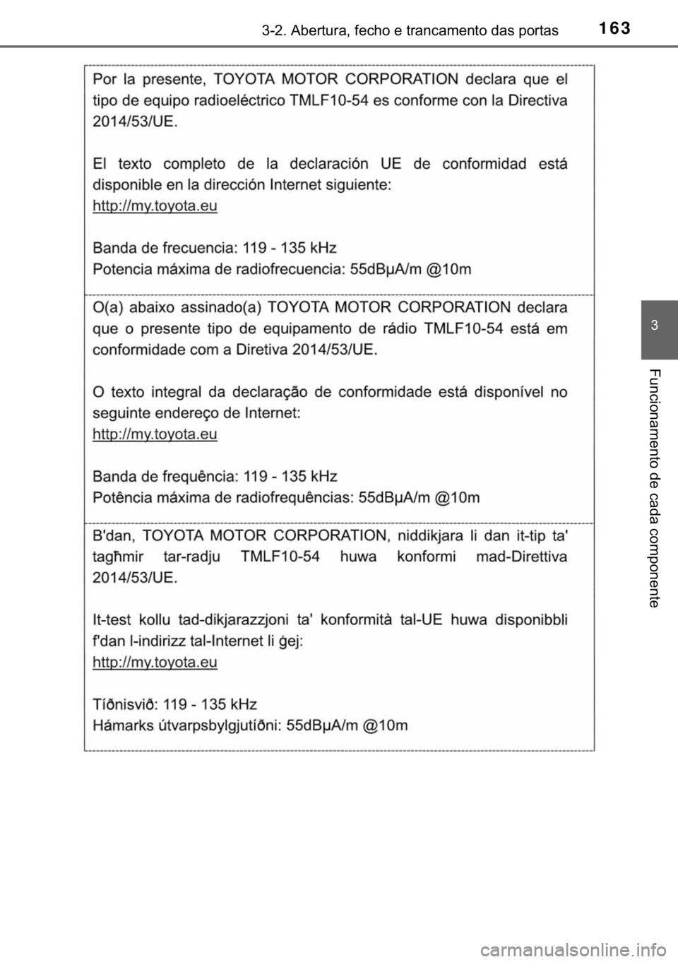 TOYOTA PRIUS PLUS 2019  Manual de utilização (in Portuguese) 163������$�E�H�U�W�X�U�D���I�H�F�K�R��H��W�U�D�Q�F�D�P�H�Q�W�R��G�D�V��S�R�U�W�D�V
�
�)�X�Q�F�L�R�Q�D�P�H�Q�W�R��G�H��F�D�G�D��F�R�P�S�R�Q�H�Q�W�H 