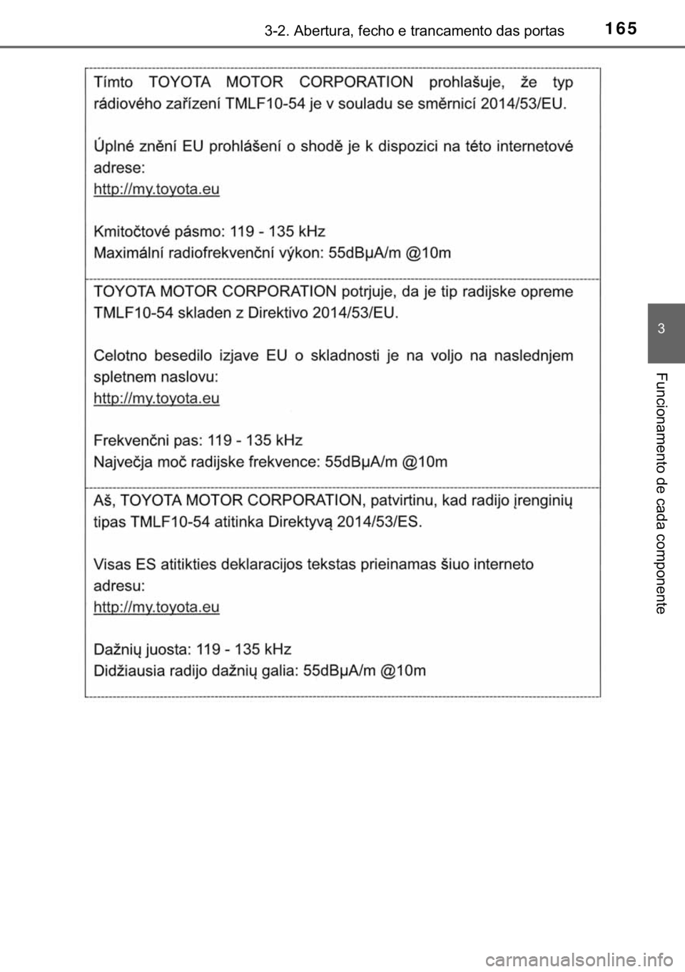 TOYOTA PRIUS PLUS 2019  Manual de utilização (in Portuguese) 165������$�E�H�U�W�X�U�D���I�H�F�K�R��H��W�U�D�Q�F�D�P�H�Q�W�R��G�D�V��S�R�U�W�D�V
�
�)�X�Q�F�L�R�Q�D�P�H�Q�W�R��G�H��F�D�G�D��F�R�P�S�R�Q�H�Q�W�H 