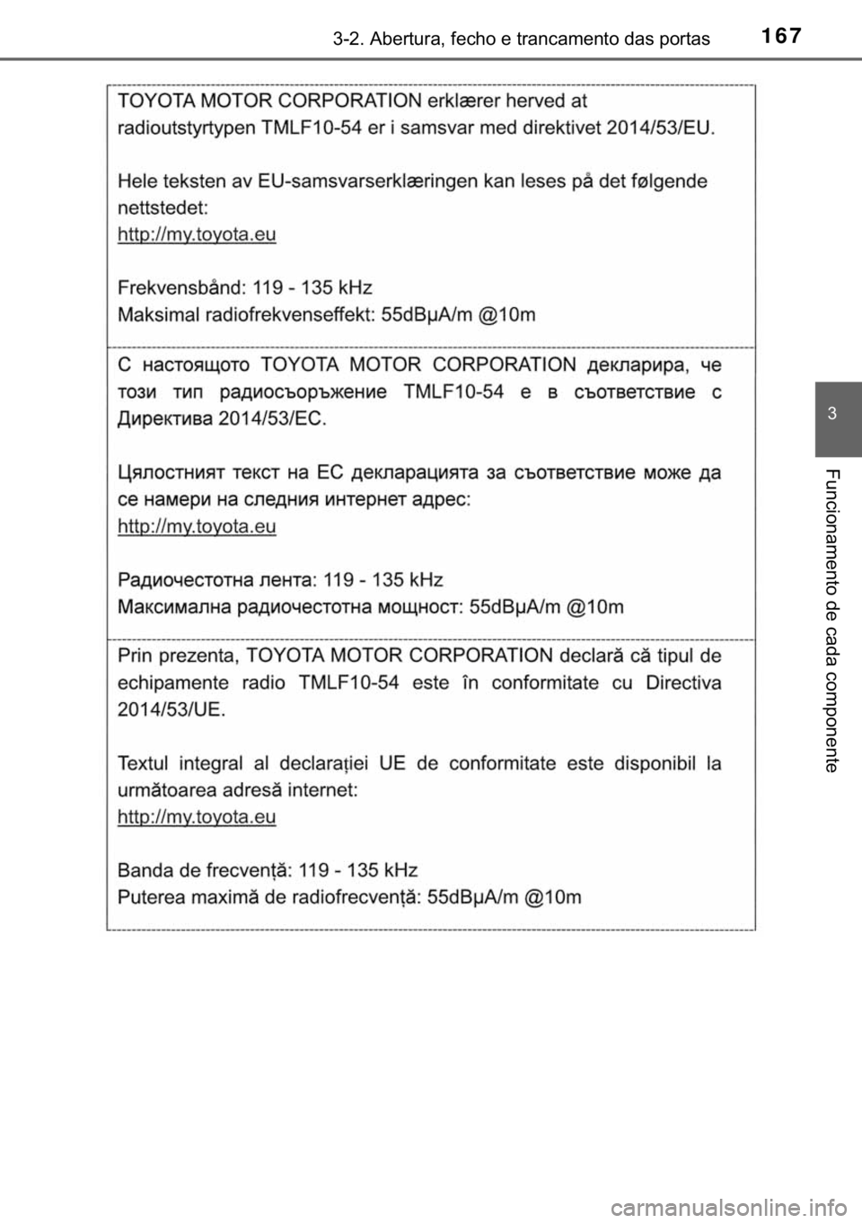 TOYOTA PRIUS PLUS 2019  Manual de utilização (in Portuguese) 167������$�E�H�U�W�X�U�D���I�H�F�K�R��H��W�U�D�Q�F�D�P�H�Q�W�R��G�D�V��S�R�U�W�D�V
�
�)�X�Q�F�L�R�Q�D�P�H�Q�W�R��G�H��F�D�G�D��F�R�P�S�R�Q�H�Q�W�H 