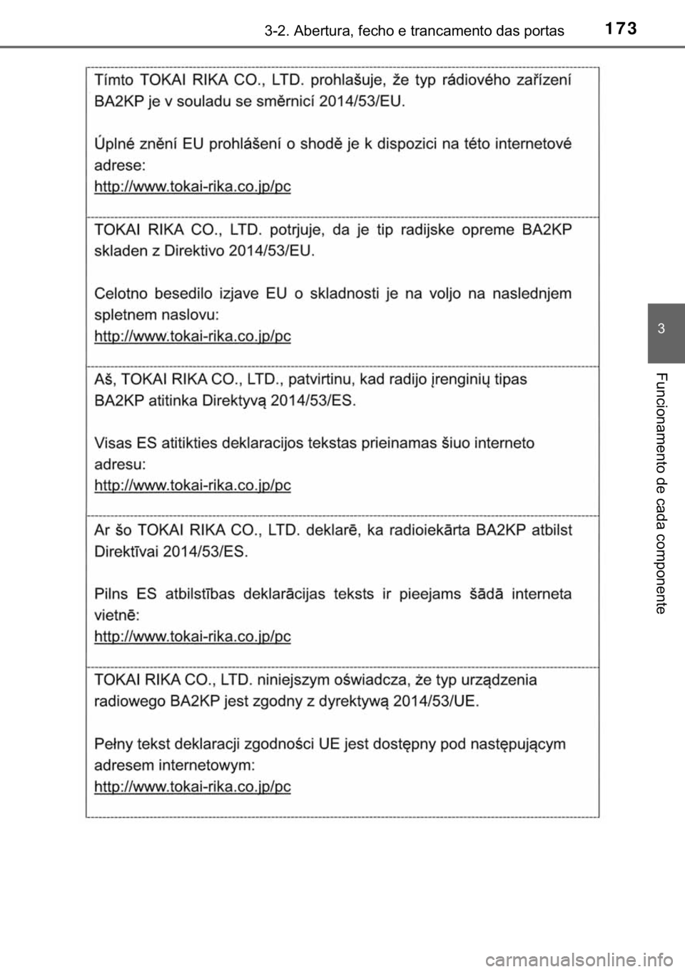 TOYOTA PRIUS PLUS 2019  Manual de utilização (in Portuguese) 173������$�E�H�U�W�X�U�D���I�H�F�K�R��H��W�U�D�Q�F�D�P�H�Q�W�R��G�D�V��S�R�U�W�D�V
�
�)�X�Q�F�L�R�Q�D�P�H�Q�W�R��G�H��F�D�G�D��F�R�P�S�R�Q�H�Q�W�H 