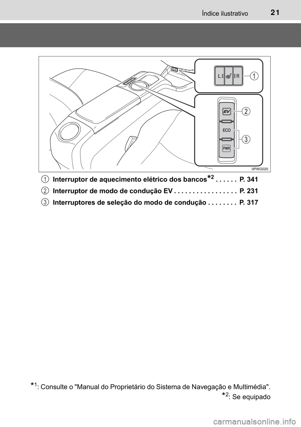 TOYOTA PRIUS PLUS 2019  Manual de utilização (in Portuguese) 21�Ë�Q�G�L�F�H��L�O�X�V�W�U�D�W�L�Y�R
�,�Q�W�H�U�U�X�S�W�R�U��G�H��D�T�X�H�F�L�P�H�Q�W�R��H�O�p�W�U�L�F�R��G�R�V��E�D�Q�F�R�V�
������������� �3�����
�,�Q�W�H�U�U�X�S�W�R�U��G