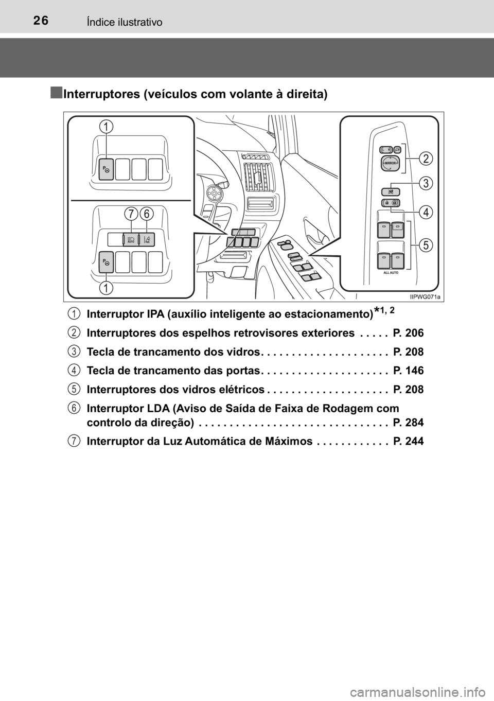 TOYOTA PRIUS PLUS 2019  Manual de utilização (in Portuguese) 26�Ë�Q�G�L�F�H��L�O�X�V�W�U�D�W�L�Y�R
n
nn n�,�Q�W�H�U�U�X�S�W�R�U�H�V���Y�H�t�F�X�O�R�V��F�R�P��Y�R�O�D�Q�W�H��j��G�L�U�H�L�W�D�
�,�Q�W�H�U�U�X�S�W�R�U��,�3�$���D�X�[�t�O�L�R��L�Q�W�H�O�
