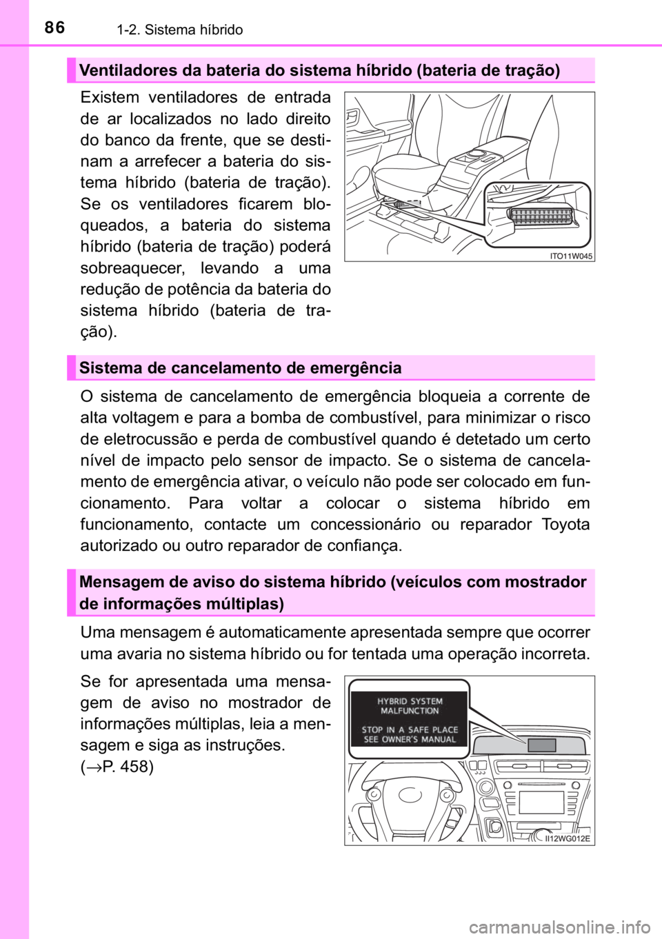 TOYOTA PRIUS PLUS 2019  Manual de utilização (in Portuguese) 86������6�L�V�W�H�P�D��K�t�E�U�L�G�R
�(�[�L�V�W�H�P� �Y�H�Q�W�L�O�D�G�R�U�H�V� �G�H� �H�Q�W�U�D�G�D
�G�H� �D�U� �O�R�F�D�O�L�]�D�G�R�V� �Q�R� �O�D�G�R� �G�L�U�H�L�W�R
�G�R� �E�D�Q�F�R�