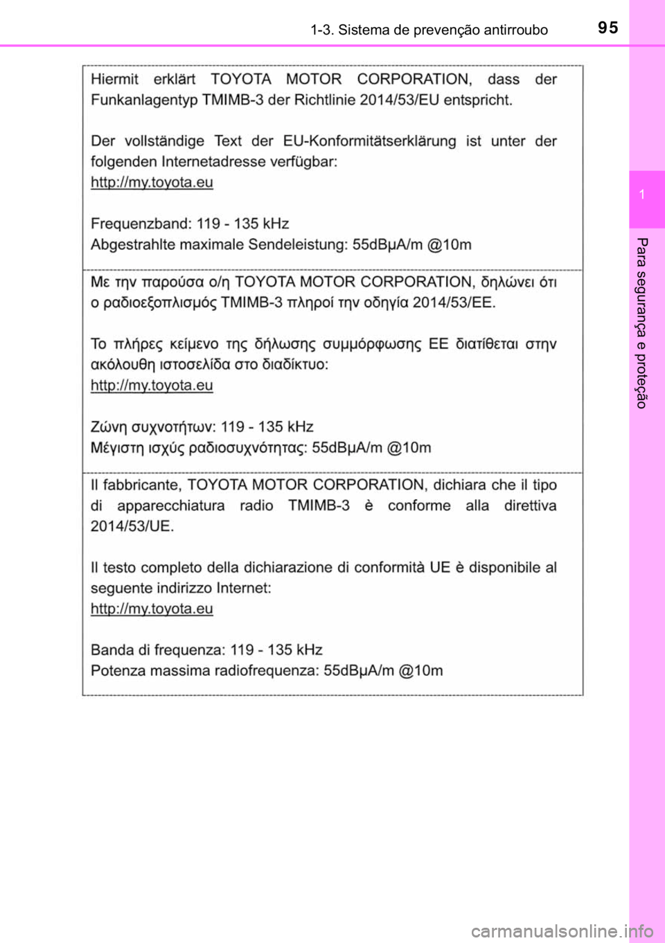TOYOTA PRIUS PLUS 2019  Manual de utilização (in Portuguese) 95������6�L�V�W�H�P�D��G�H��S�U�H�Y�H�Q�o�m�R��D�Q�W�L�U�U�R�X�E�R
�
�3�D�U�D��V�H�J�X�U�D�Q�o�D��H��S�U�R�W�H�o�m�R 