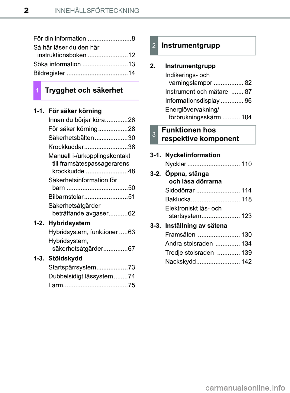 TOYOTA PRIUS PLUS 2019 Bruksanvisningar (in Swedish) INNEHÅLLSFÖRTECKNING2
PRIUS +_OM47D30SEFör din information .........................8
Så här läser du den här
instruktionsboken .......................12
Söka information .................... TOYOTA PRIUS PLUS 2019 Bruksanvisningar (in Swedish) INNEHÅLLSFÖRTECKNING2
PRIUS +_OM47D30SEFör din information .........................8
Så här läser du den här
instruktionsboken .......................12
Söka information ....................