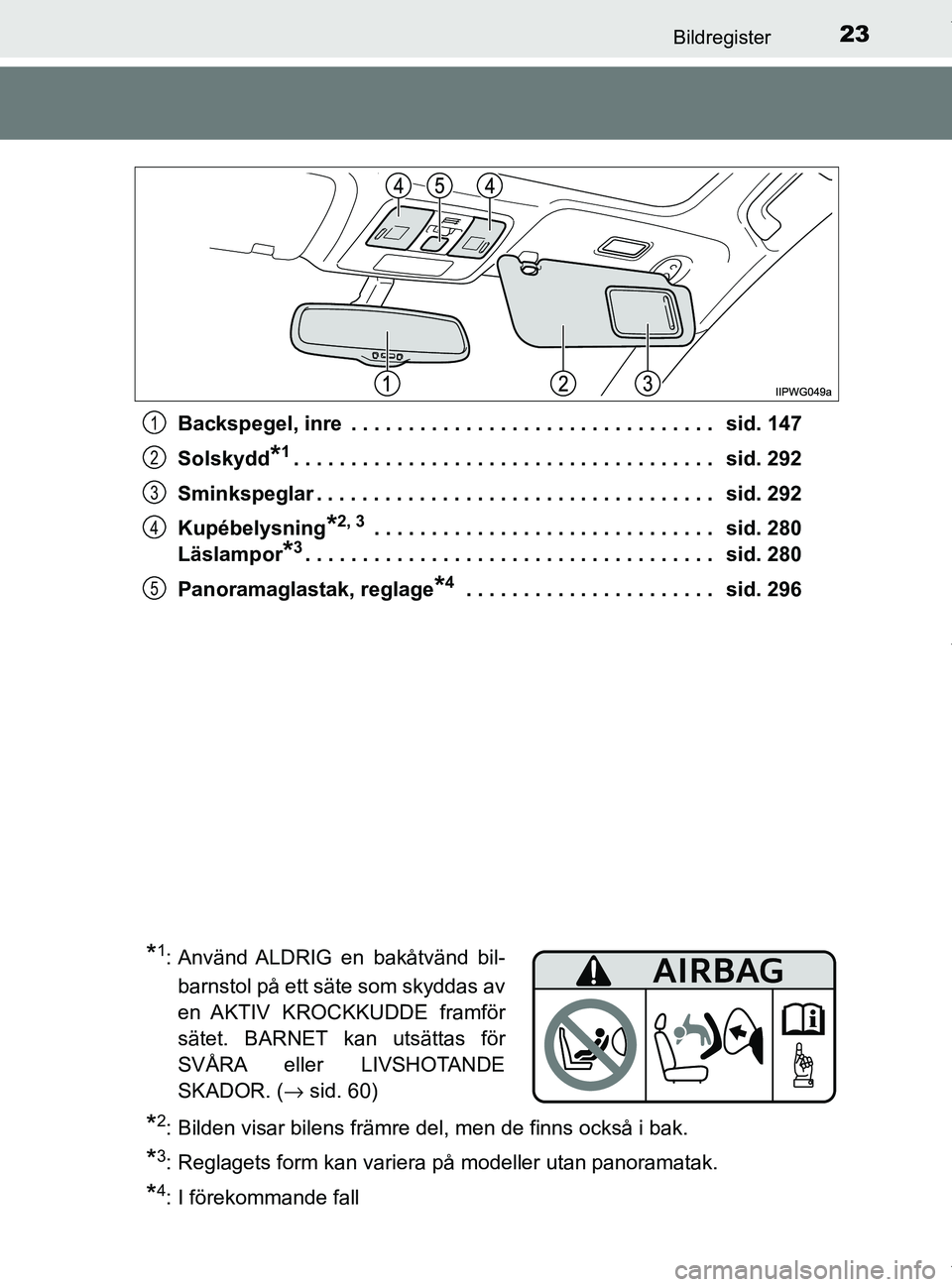 TOYOTA PRIUS PLUS 2019 Bruksanvisningar (in Swedish) 23Bildregister
PRIUS +_OM47D30SEBackspegel, inre . . . . . . . . . . . . . . . . . . . . . . . . . . . . . . . . sid. 147
Solskydd
*1. . . . . . . . . . . . . . . . . . . . . . . . . . . . . . . . . TOYOTA PRIUS PLUS 2019 Bruksanvisningar (in Swedish) 23Bildregister
PRIUS +_OM47D30SEBackspegel, inre . . . . . . . . . . . . . . . . . . . . . . . . . . . . . . . . sid. 147
Solskydd
*1. . . . . . . . . . . . . . . . . . . . . . . . . . . . . . . . .