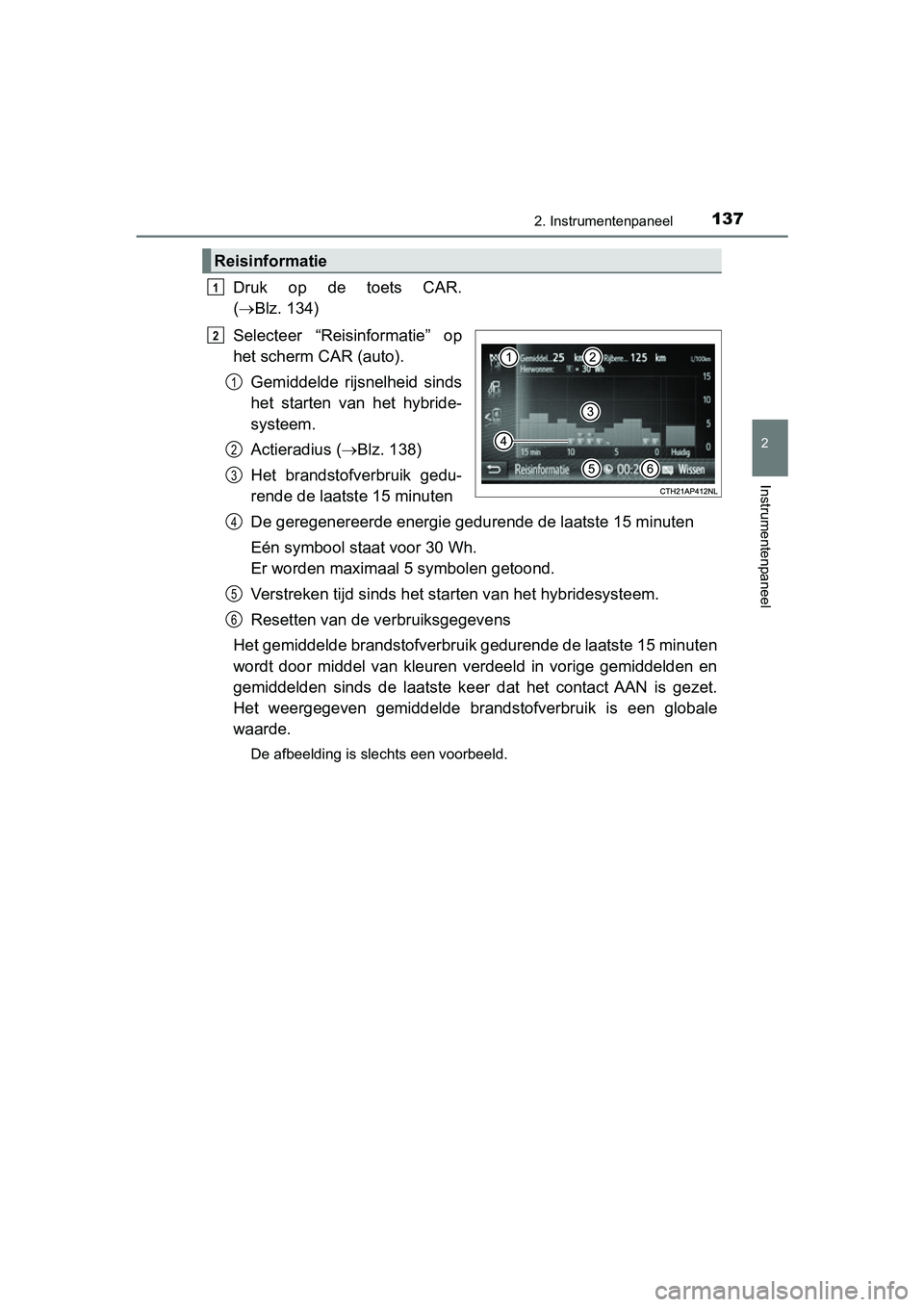 TOYOTA PRIUS PLUS 2018 Instructieboekje (in Dutch) 1372. Instrumentenpaneel
2
Instrumentenpaneel
PRIUS +_OM_OM47D30E_(EE)
Druk op de toets CAR.
( Blz. 134)
Selecteer “Reisinformatie” op
het scherm CAR (auto). Gemiddelde rijsnelheid sind TOYOTA PRIUS PLUS 2018 Instructieboekje (in Dutch) 1372. Instrumentenpaneel
2
Instrumentenpaneel
PRIUS +_OM_OM47D30E_(EE)
Druk op de toets CAR.
( Blz. 134)
Selecteer “Reisinformatie” op
het scherm CAR (auto). Gemiddelde rijsnelheid sind