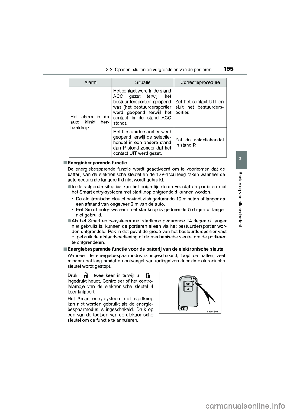 TOYOTA PRIUS PLUS 2018 Instructieboekje (in Dutch) 1553-2. Openen, sluiten en vergrendelen van de portieren
3
Bediening van elk onderdeel
PRIUS +_OM_OM47D30E_(EE)■
Energiebesparende functie
De energiebesparende functie wordt geactiveerd om te TOYOTA PRIUS PLUS 2018 Instructieboekje (in Dutch) 1553-2. Openen, sluiten en vergrendelen van de portieren
3
Bediening van elk onderdeel
PRIUS +_OM_OM47D30E_(EE)■
Energiebesparende functie
De energiebesparende functie wordt geactiveerd om te
