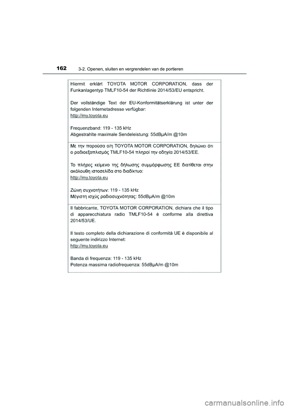 TOYOTA PRIUS PLUS 2018  Instructieboekje (in Dutch) 1623-2. Openen, sluiten en vergrendelen van de portieren
PRIUS +_OM_OM47D30E_(EE)
PRIUS +_OM_OM47D30E_(EE).book  Page 162  Friday, February 8, 2019  4:01 PM 