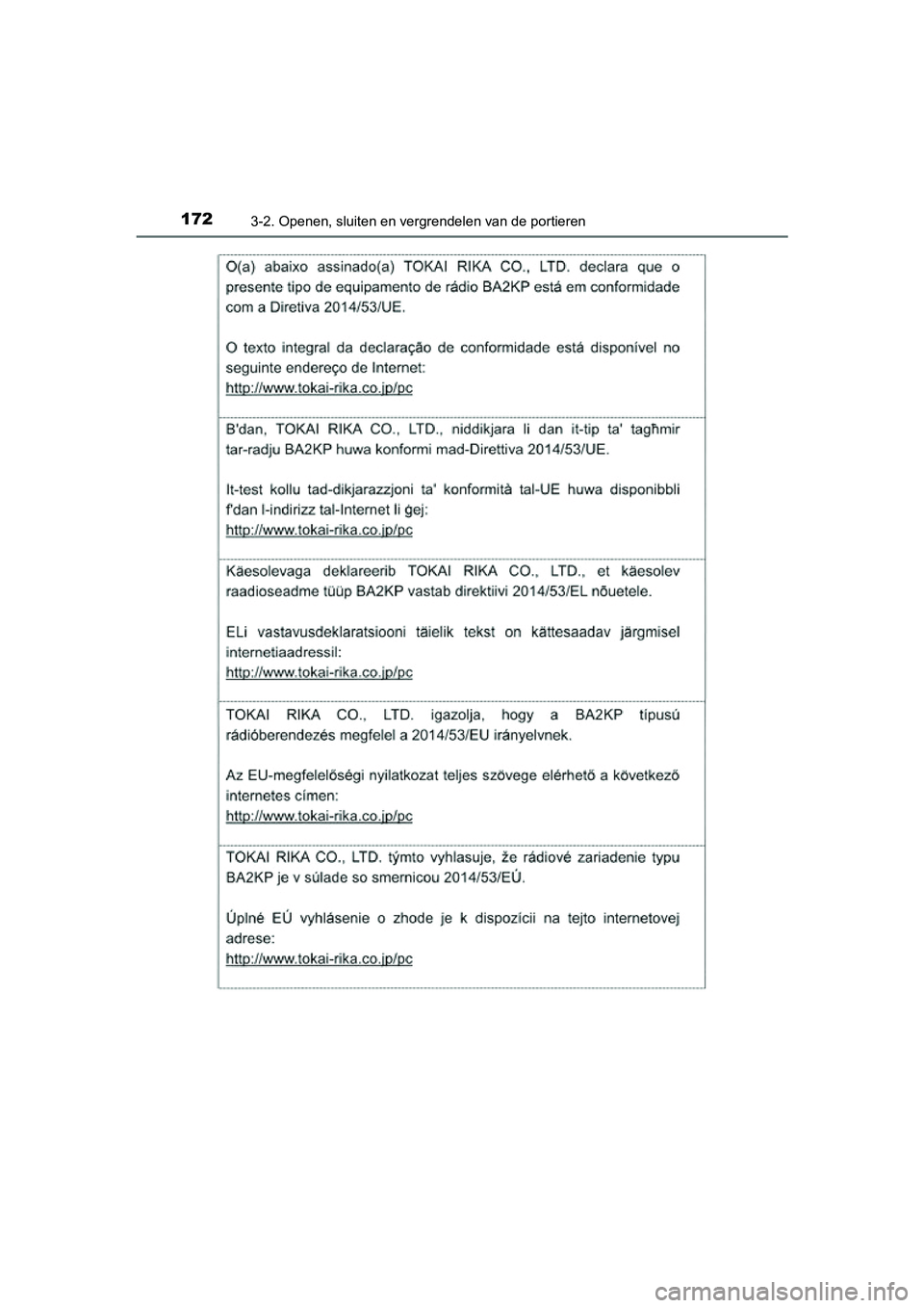 TOYOTA PRIUS PLUS 2018  Instructieboekje (in Dutch) 1723-2. Openen, sluiten en vergrendelen van de portieren
PRIUS +_OM_OM47D30E_(EE)
PRIUS +_OM_OM47D30E_(EE).book  Page 172  Friday, February 8, 2019  4:01 PM 