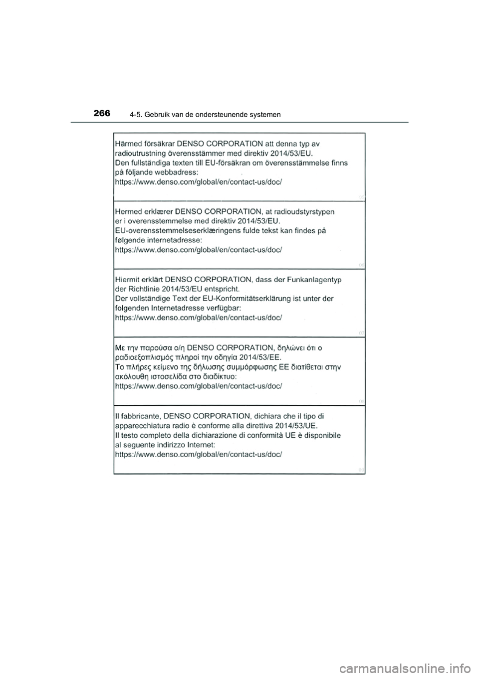 TOYOTA PRIUS PLUS 2018 Instructieboekje (in Dutch) 2664-5. Gebruik van de ondersteunende systemen
PRIUS +_OM_OM47D30E_(EE)
PRIUS +_OM_OM47D30E_(EE).book Page 266 Friday, February 8, 2019 4:01 PM TOYOTA PRIUS PLUS 2018 Instructieboekje (in Dutch) 2664-5. Gebruik van de ondersteunende systemen
PRIUS +_OM_OM47D30E_(EE)
PRIUS +_OM_OM47D30E_(EE).book Page 266 Friday, February 8, 2019 4:01 PM