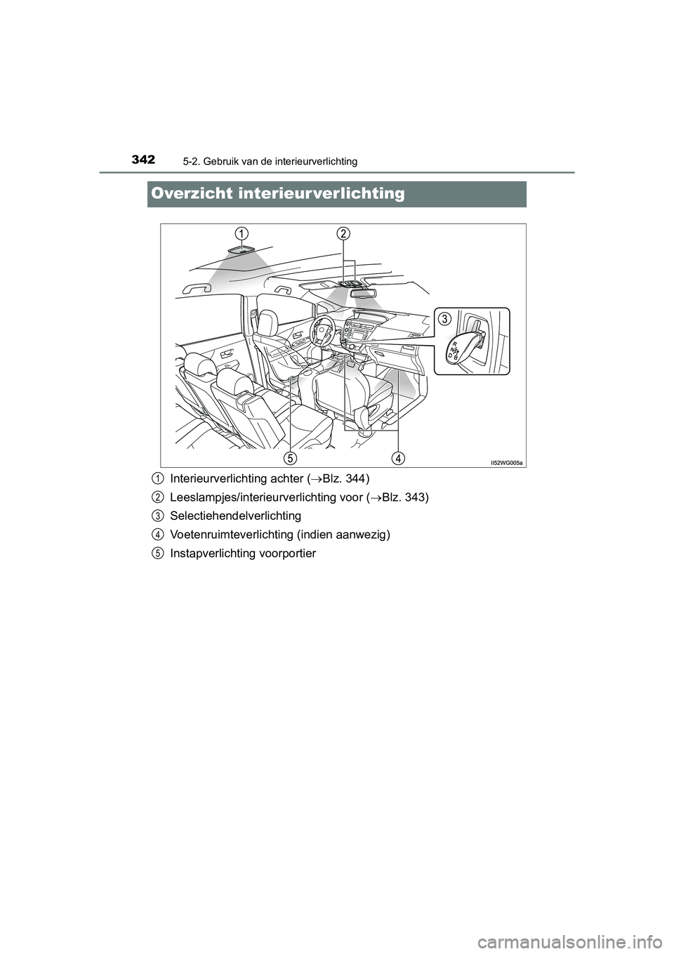 TOYOTA PRIUS PLUS 2018 Instructieboekje (in Dutch) 3425-2. Gebruik van de interieurverlichting
PRIUS +_OM_OM47D30E_(EE)
Overzicht interieur verlichting
Interieurverlichting achter (Blz. 344)
Leeslampjes/interieurverlichting voor ( Blz. 343)
Sele TOYOTA PRIUS PLUS 2018 Instructieboekje (in Dutch) 3425-2. Gebruik van de interieurverlichting
PRIUS +_OM_OM47D30E_(EE)
Overzicht interieur verlichting
Interieurverlichting achter (Blz. 344)
Leeslampjes/interieurverlichting voor ( Blz. 343)
Sele