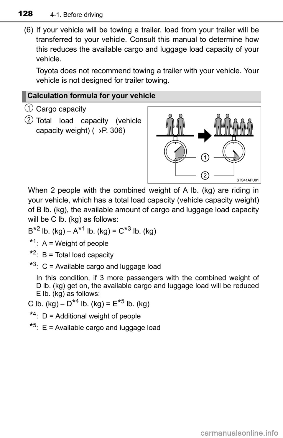 TOYOTA YARIS 2016 3.G Owners Manual 1284-1. Before driving
(6) If your vehicle will be towing a trailer, load from your trailer will be
transferred to your vehicle. Consult this manual to determine how
this reduces the available cargo TOYOTA YARIS 2016 3.G Owners Manual 1284-1. Before driving
(6) If your vehicle will be towing a trailer, load from your trailer will be
transferred to your vehicle. Consult this manual to determine how
this reduces the available cargo