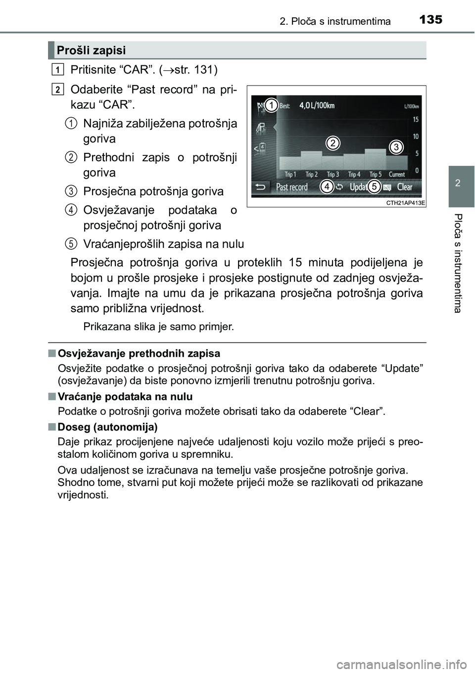 TOYOTA PRIUS PLUS 2017 Upute Za Rukovanje (in Croatian) 1352. Ploča s instrumentima
2
Ploča s instrumentima
Pritisnite “CAR”. (str. 131)
Odaberite “Past record” na pri-
kazu “CAR”.
Najniža zabilježena potrošnja
goriva
Prethodni zap TOYOTA PRIUS PLUS 2017 Upute Za Rukovanje (in Croatian) 1352. Ploča s instrumentima
2
Ploča s instrumentima
Pritisnite “CAR”. (str. 131)
Odaberite “Past record” na pri-
kazu “CAR”.
Najniža zabilježena potrošnja
goriva
Prethodni zap