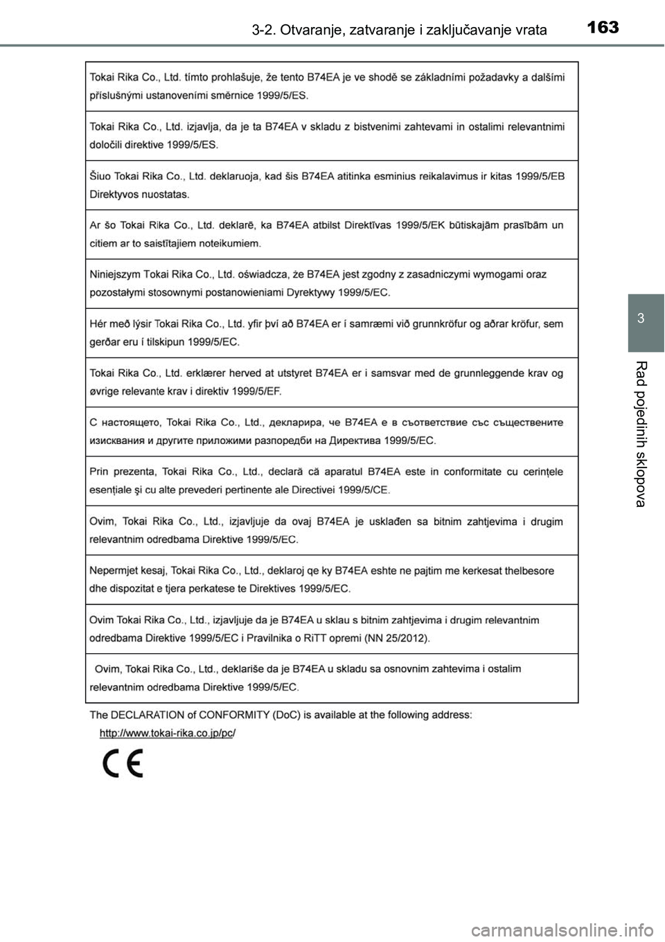 TOYOTA PRIUS PLUS 2017  Upute Za Rukovanje (in Croatian) 1633-2. Otvaranje, zatvaranje i zaključavanje vrata
3
Rad pojedinih sklopova 