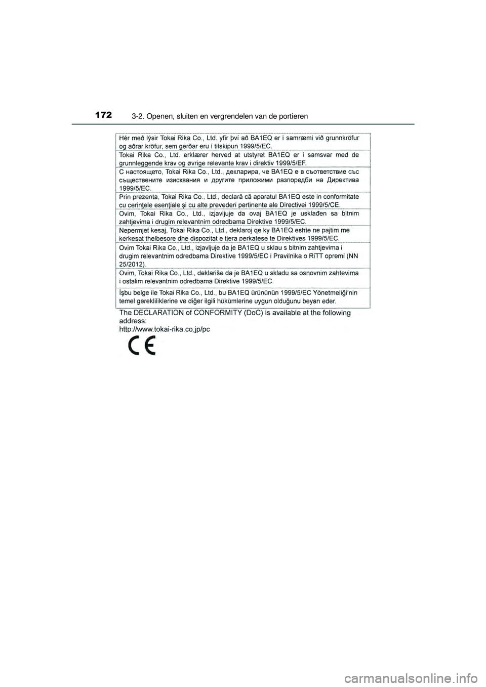 TOYOTA PRIUS PLUS 2017  Instructieboekje (in Dutch) 1723-2. Openen, sluiten en vergrendelen van de portieren
PRIUS +_OM_OM47B24E_(EE)
PRIUS +_OM_OM47B24E_(EE).book  Page 172  Tuesday, May 3, 2016  2:22 PM 