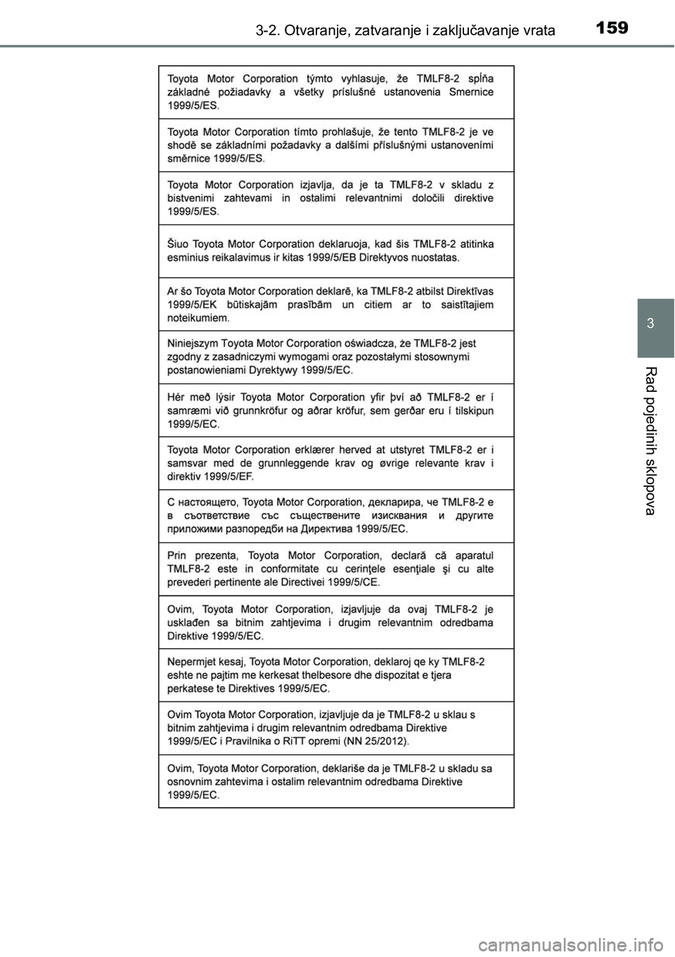 TOYOTA PRIUS PLUS 2016  Upute Za Rukovanje (in Croatian) 1593-2. Otvaranje, zatvaranje i zaključavanje vrata
3
Rad pojedinih sklopova 