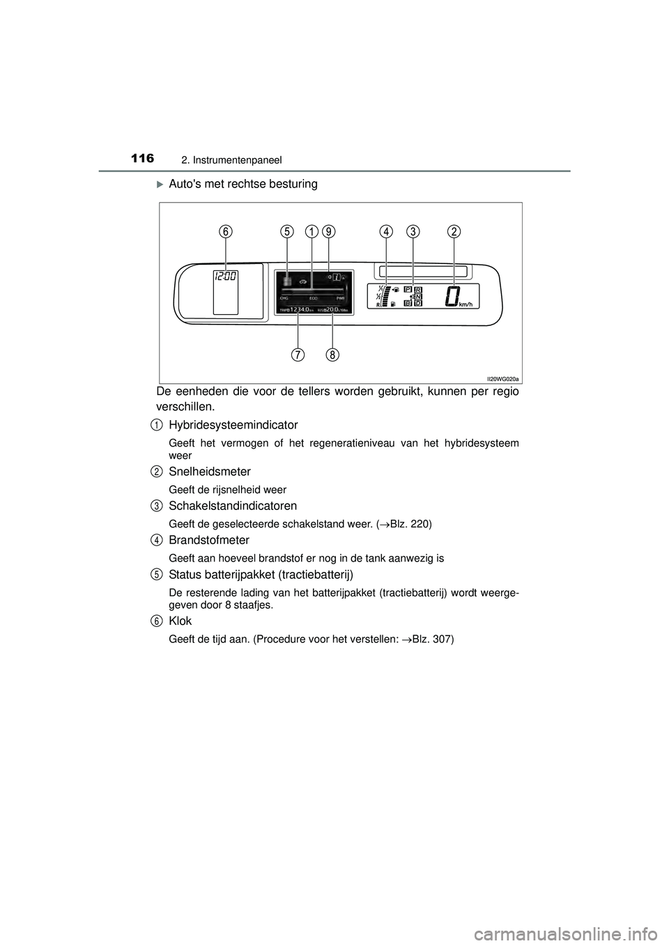 TOYOTA PRIUS PLUS 2016 Instructieboekje (in Dutch) 1162. Instrumentenpaneel
PRIUS +_OM_OM47B24E_(EE)
Autos met rechtse besturing
De eenheden die voor de tellers worden gebruikt, kunnen per regio
verschillen. Hybridesysteemindicator
Geeft het vermo TOYOTA PRIUS PLUS 2016 Instructieboekje (in Dutch) 1162. Instrumentenpaneel
PRIUS +_OM_OM47B24E_(EE)
Autos met rechtse besturing
De eenheden die voor de tellers worden gebruikt, kunnen per regio
verschillen. Hybridesysteemindicator
Geeft het vermo