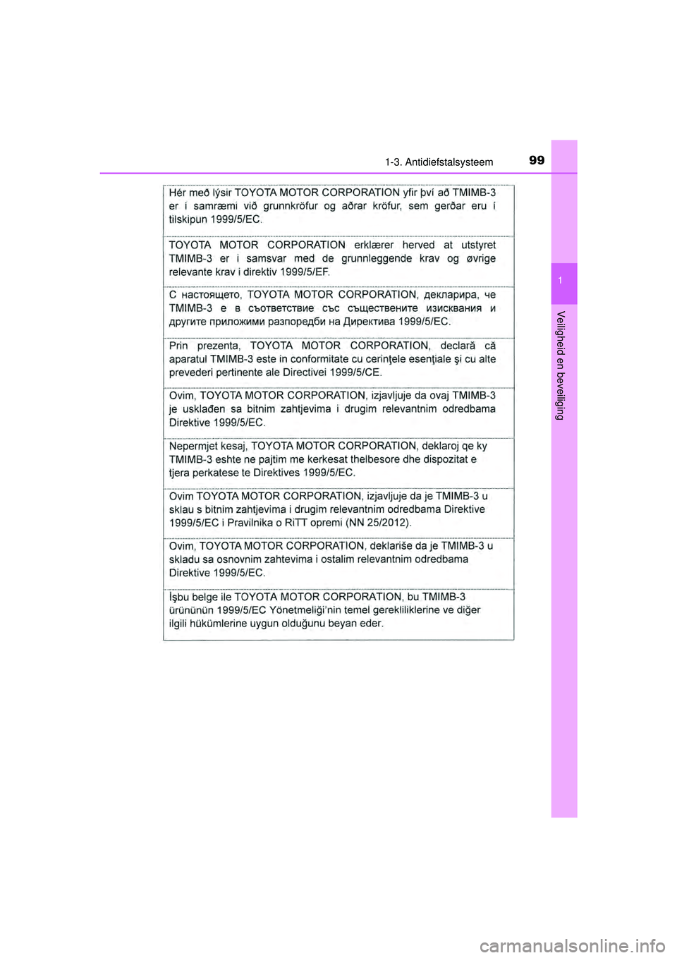 TOYOTA PRIUS PLUS 2016 Instructieboekje (in Dutch) 991-3. Antidiefstalsysteem
1
PRIUS +_OM_OM47B24E_(EE)
Veiligheid en beveiliging
PRIUS +_OM_OM47B24E_(EE).book Page 99 Tuesday, May 3, 2016 2:22 PM TOYOTA PRIUS PLUS 2016 Instructieboekje (in Dutch) 991-3. Antidiefstalsysteem
1
PRIUS +_OM_OM47B24E_(EE)
Veiligheid en beveiliging
PRIUS +_OM_OM47B24E_(EE).book Page 99 Tuesday, May 3, 2016 2:22 PM