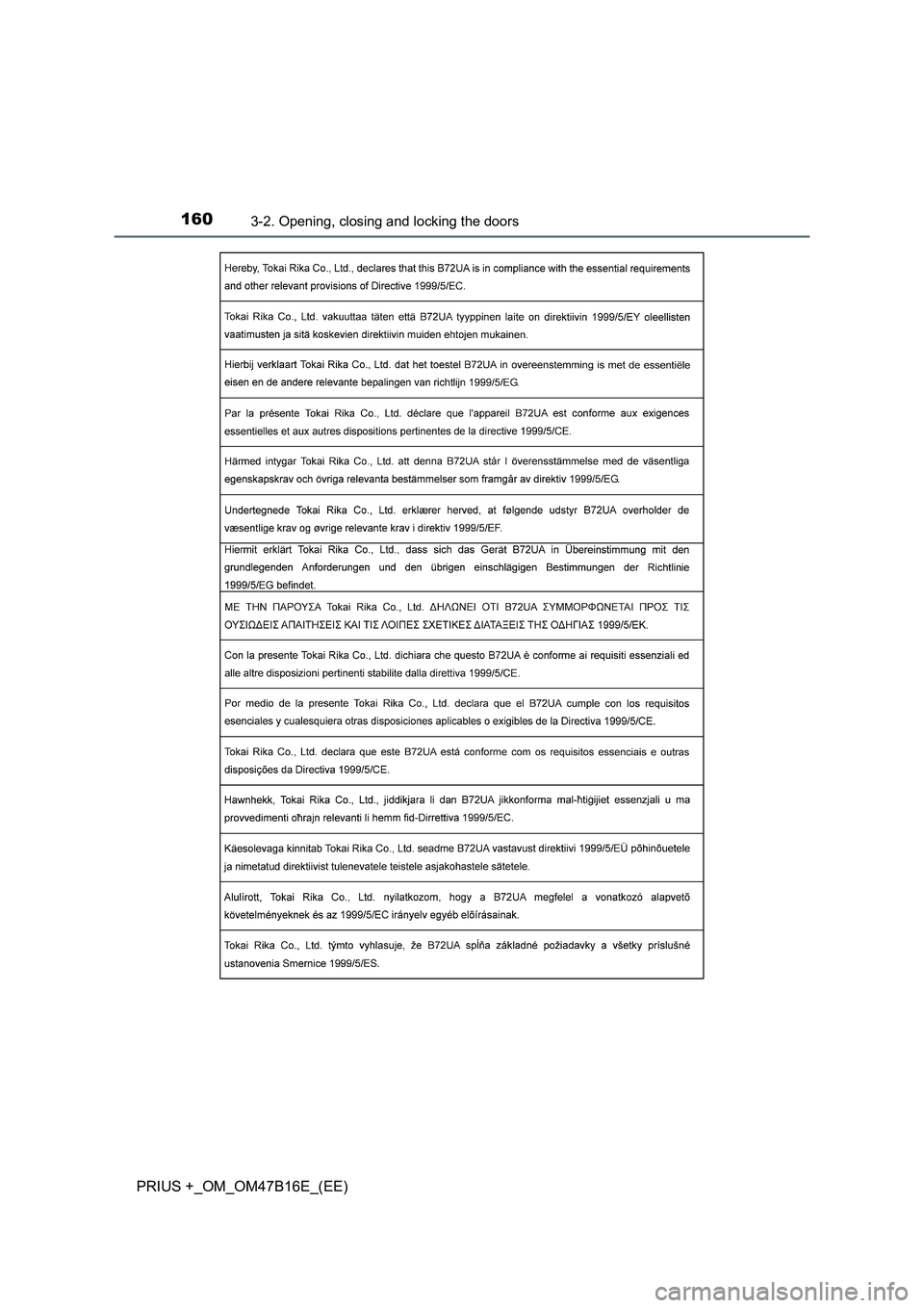 TOYOTA PRIUS PLUS 2015  Owners Manual 1603-2. Opening, closing and locking the doors
PRIUS +_OM_OM47B16E_(EE) 