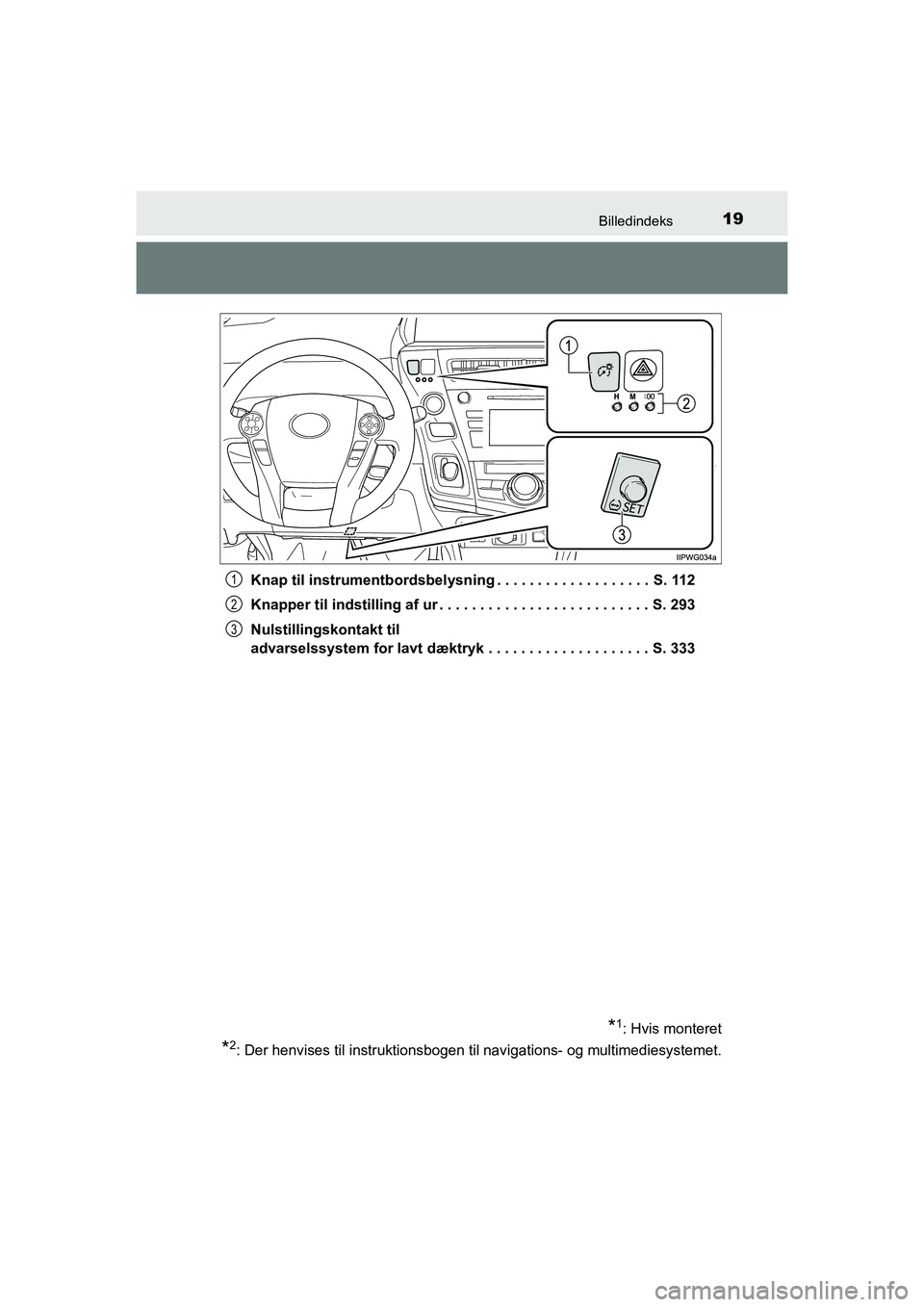 TOYOTA PRIUS PLUS 2015 Brugsanvisning (in Danish) 19Billedindeks
OM47888DKKnap til instrumentbordsb
elysning . . . . . . . . . . . . . . . . . . . S. 112
Knapper til indstilling af ur . . . . . . . . . . . . . . . . . . . . . . . . . . S. 293
Nulsti TOYOTA PRIUS PLUS 2015 Brugsanvisning (in Danish) 19Billedindeks
OM47888DKKnap til instrumentbordsb
elysning . . . . . . . . . . . . . . . . . . . S. 112
Knapper til indstilling af ur . . . . . . . . . . . . . . . . . . . . . . . . . . S. 293
Nulsti